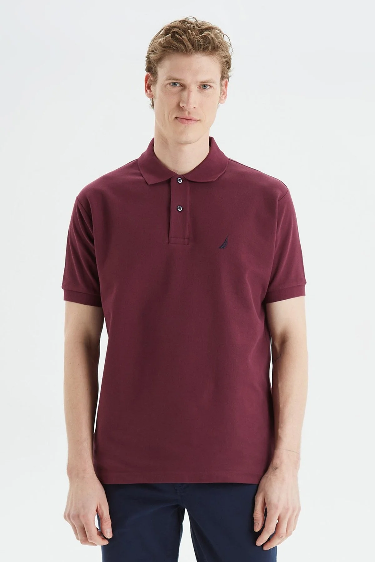 Nautica Classic Fit % 100 Pamuk Düğmeli Erkek Polo T Shirt K35000T 6WV VİŞNE - 1