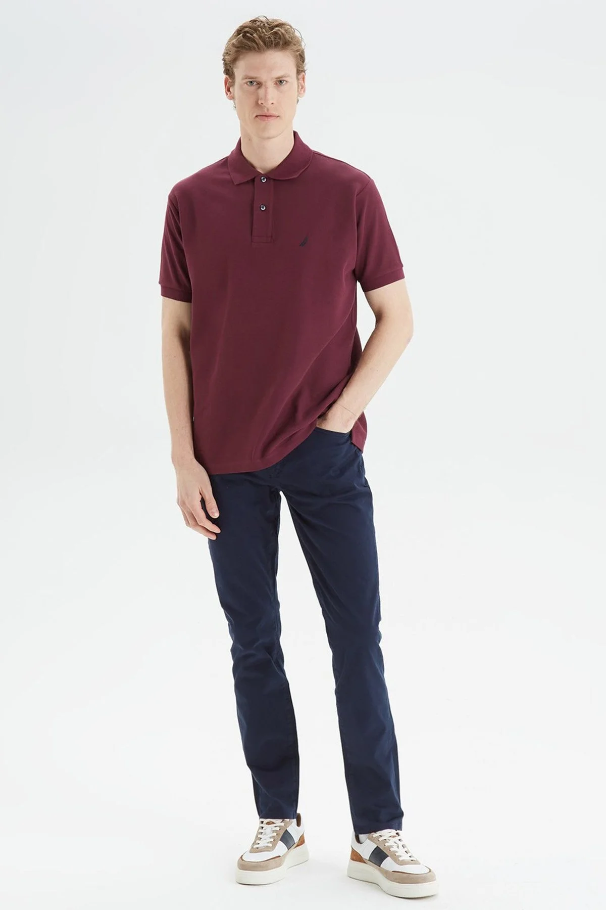 Nautica Classic Fit % 100 Pamuk Düğmeli Erkek Polo T Shirt K35000T 6WV VİŞNE - 2
