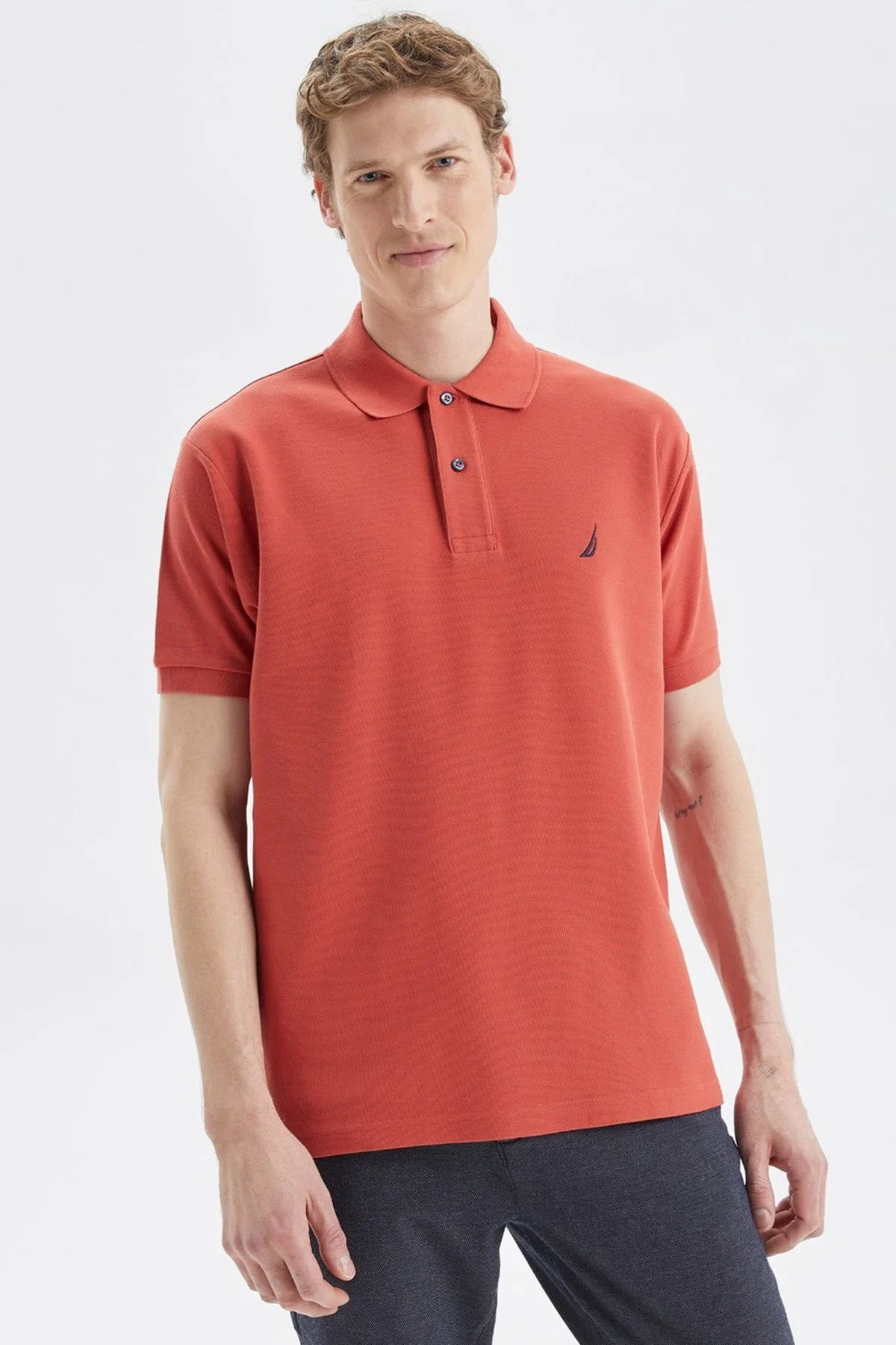 Nautica Classic Fit % 100 Pamuk Düğmeli Erkek Polo T Shirt K35000T 6XP KİREMİT - 1