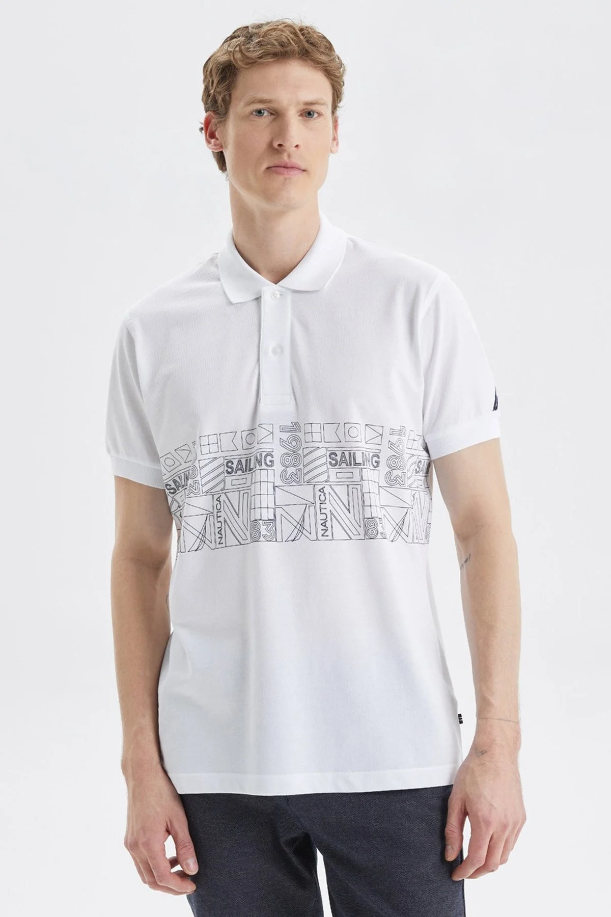 Nautica Classic Fit % 100 Pamuk Düğmeli Erkek Polo T Shirt K35513T 1BW BEYAZ - 1