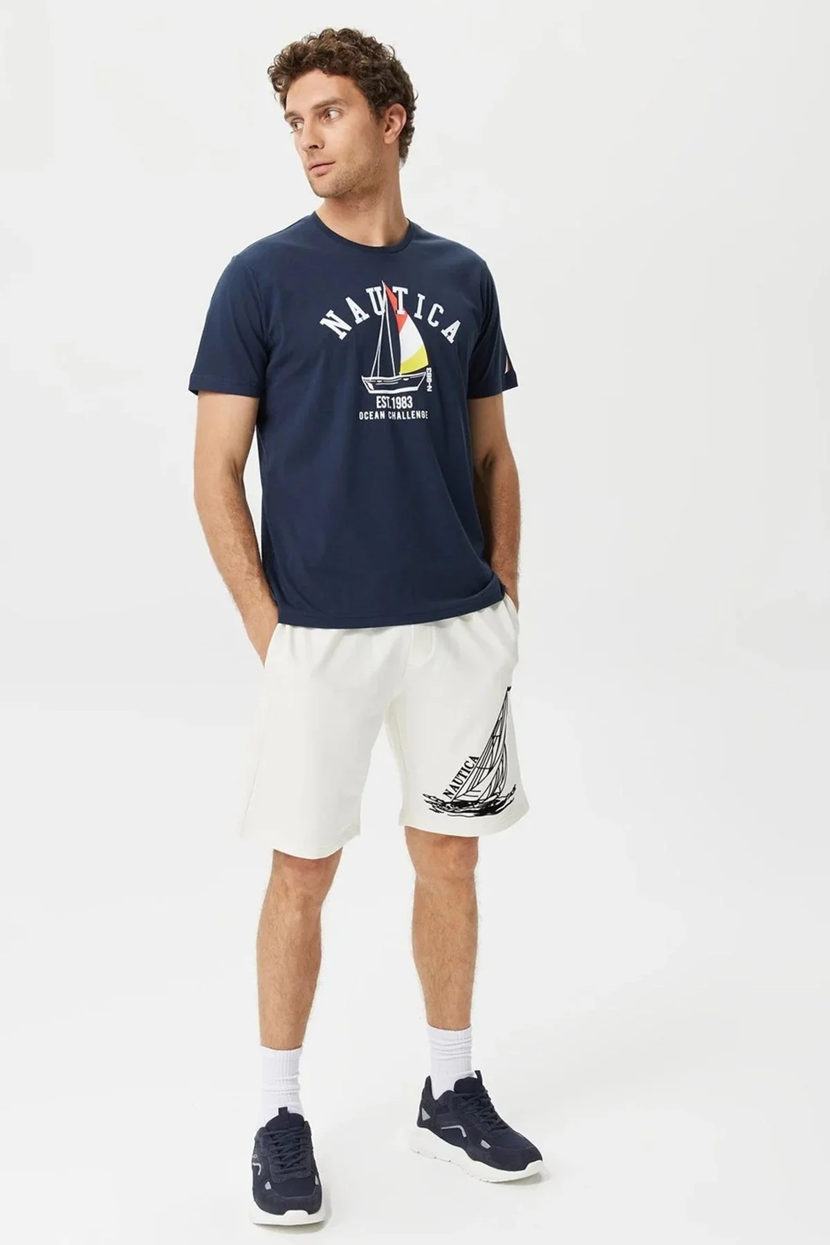 Nautica Desenli % 100 Pamuk Regular Fit Bisiklet Yaka Erkek T Shirt V35516T 4NV LACİVERT - 3