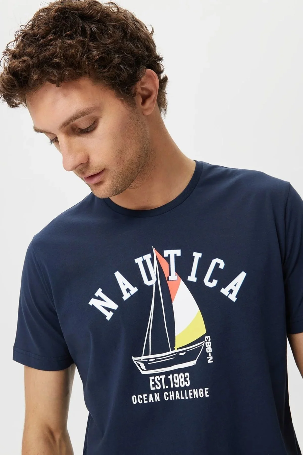 Nautica Desenli % 100 Pamuk Regular Fit Bisiklet Yaka Erkek T Shirt V35516T 4NV LACİVERT - 4