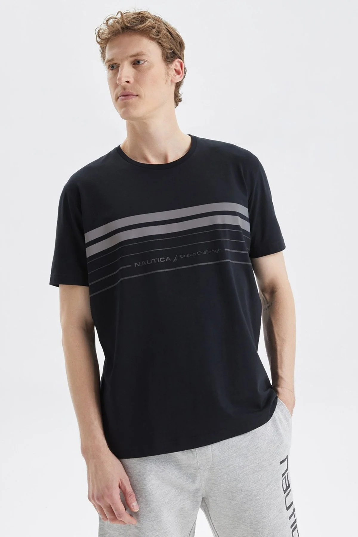 Nautica Pamuklu Baskılı Bisiklet Yaka Erkek T Shirt V35003T 0TB SİYAH - 1