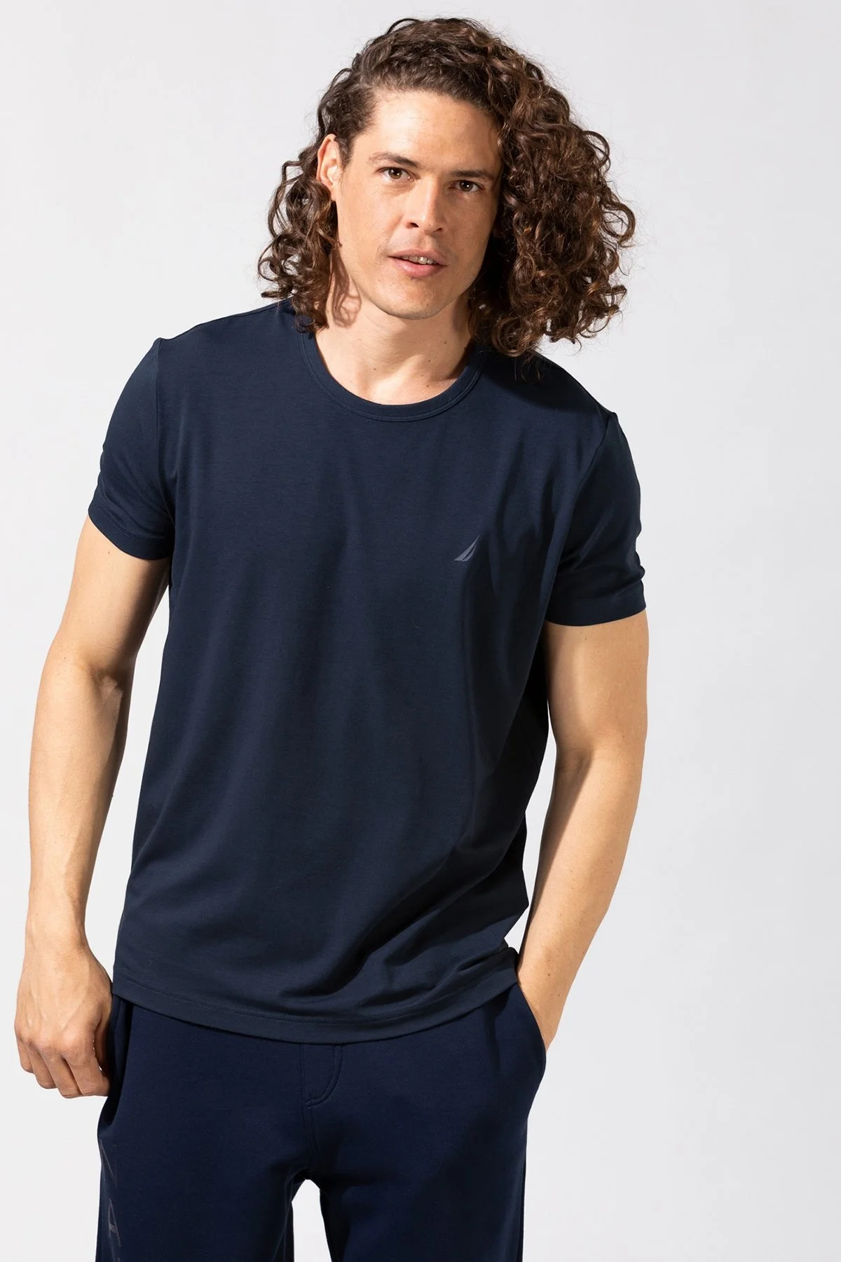 Nautica Pamuklu Bisiklet Yaka Standart Fit Erkek T Shirt V15128T 4NV LACİVERT - 1