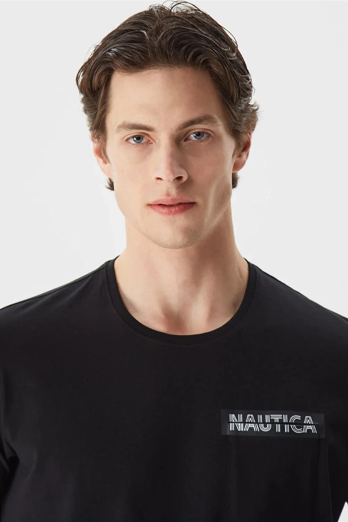 Nautica Pamuklu Göğüs Cepli Logolu Bisiklet Yaka Standart Fit Erkek T Shirt V35420T 0TB SİYAH - 3