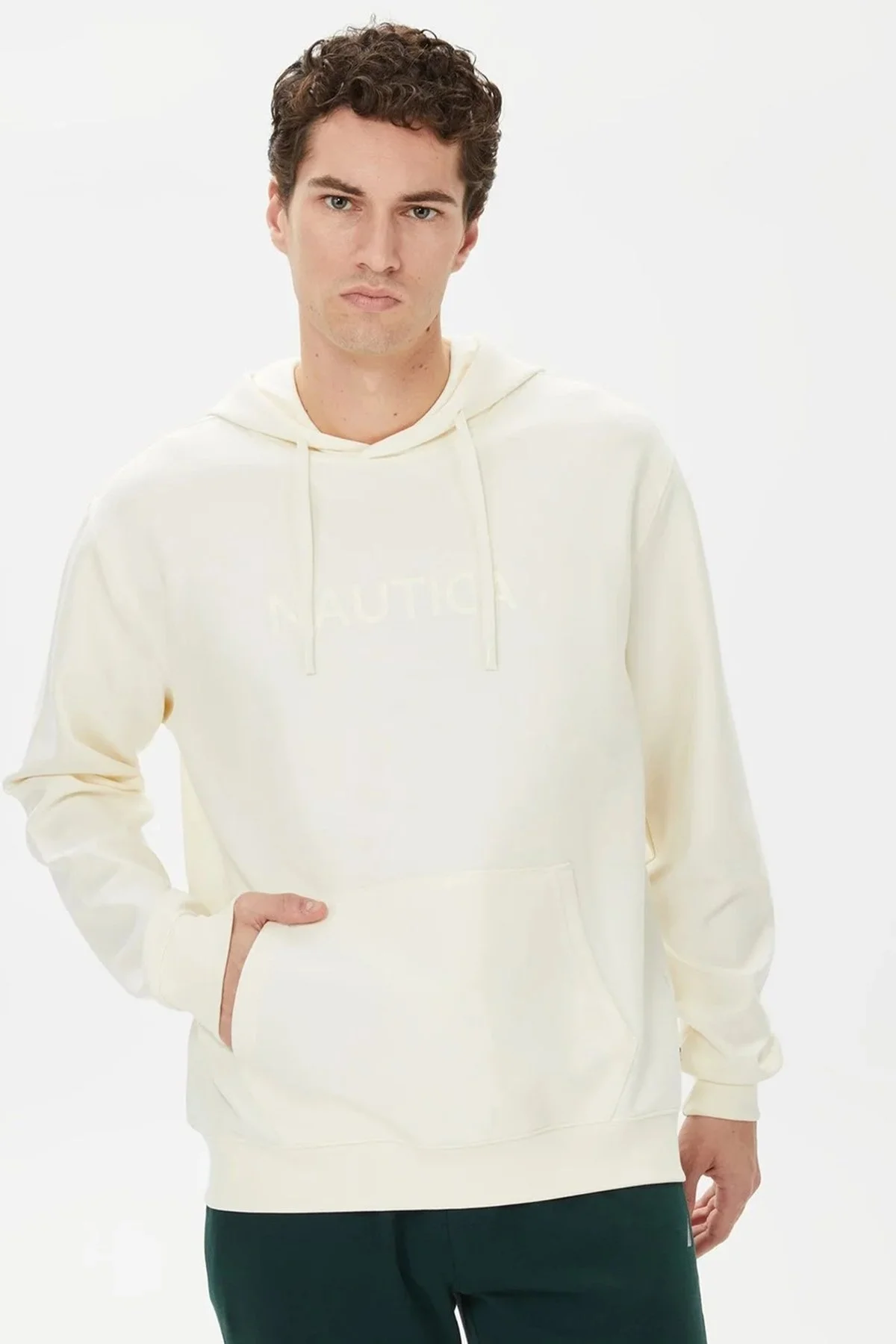 Nautica Pamuklu Kapüşonlu Kanguru Cepli Erkek Sweat K37226T 1MA KREM - 1