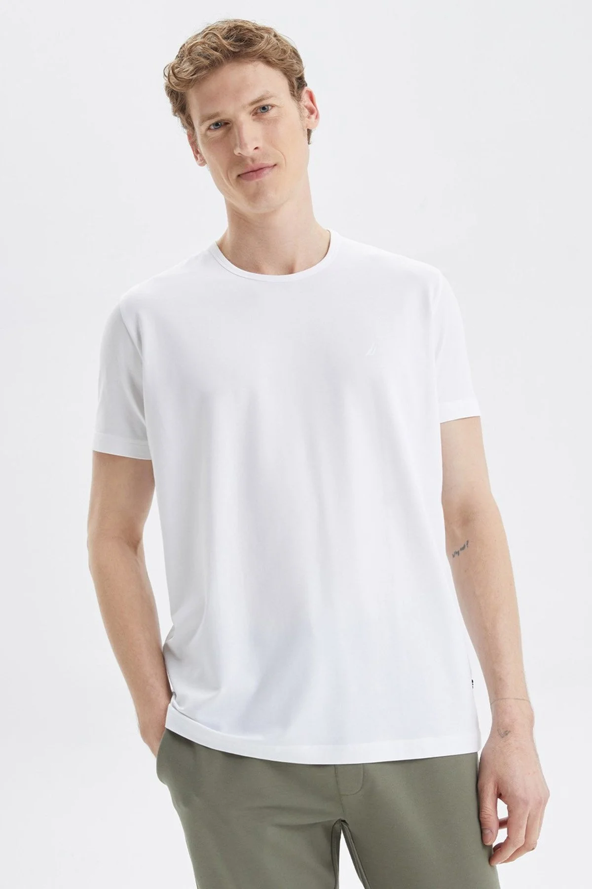 Nautica Pamuklu Regular Fit Bisiklet Yaka Erkek T Shirt V35009T 1BW BEYAZ - 1