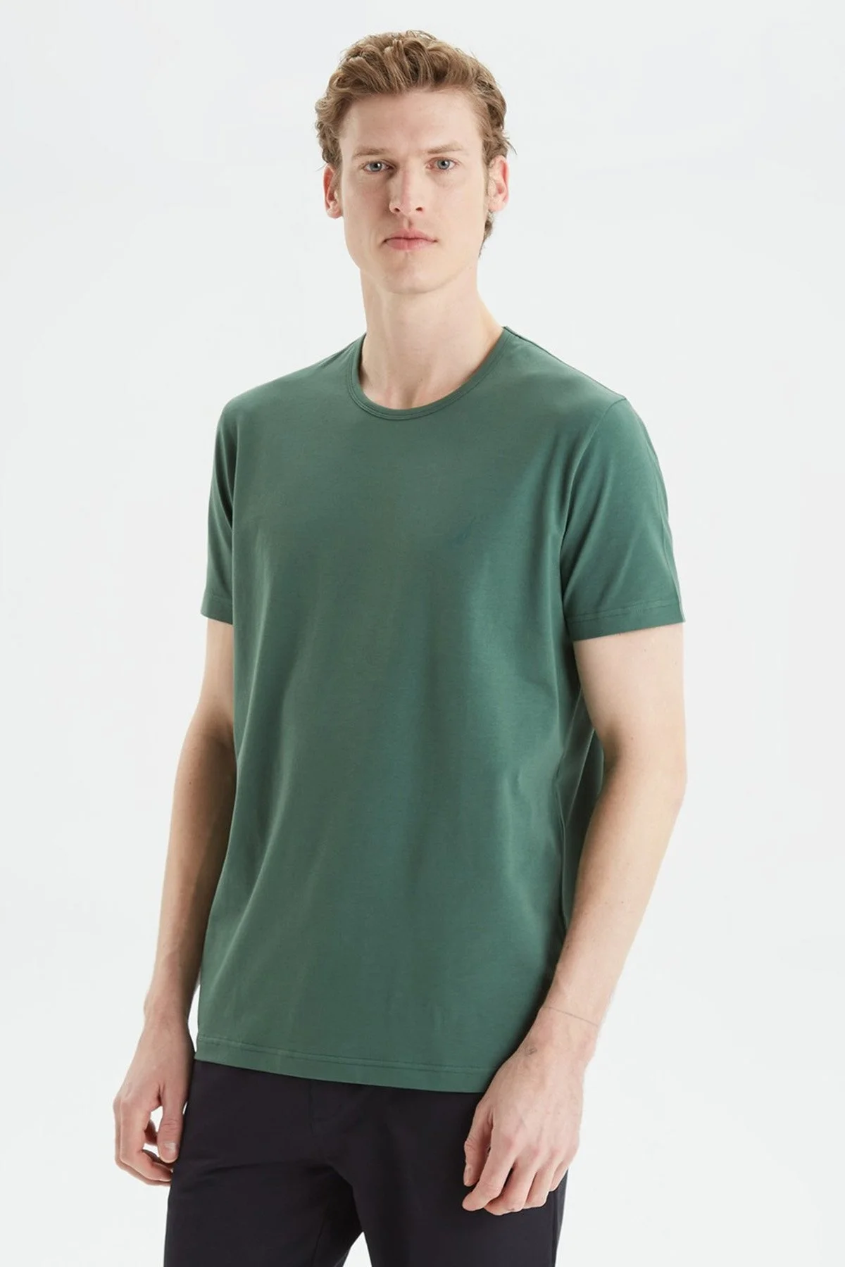 Nautica Pamuklu Regular Fit Bisiklet Yaka Erkek T Shirt V35009T 3FK KOYU YEŞİL - 5