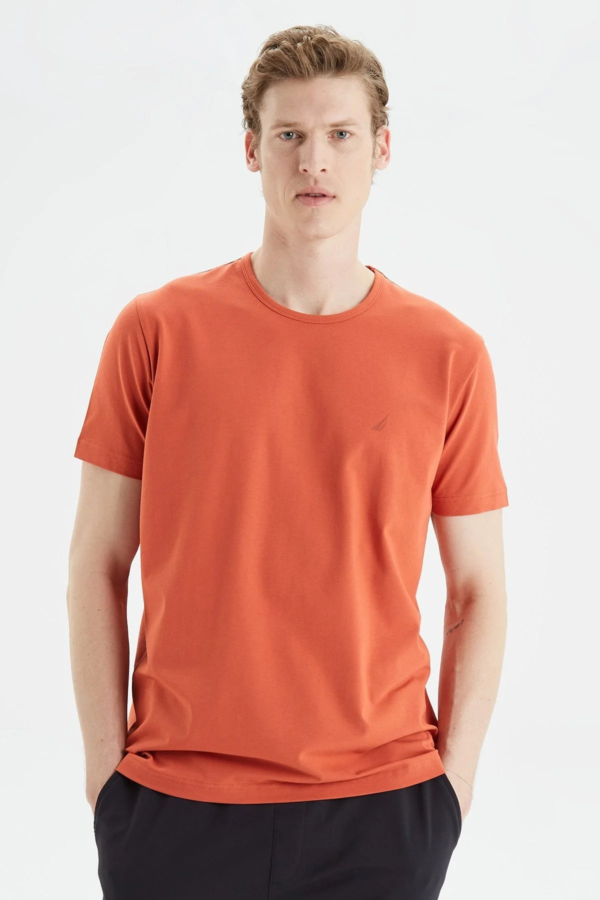 Nautica Pamuklu Regular Fit Bisiklet Yaka Erkek T Shirt V35009T 6XP KİREMİT - 1