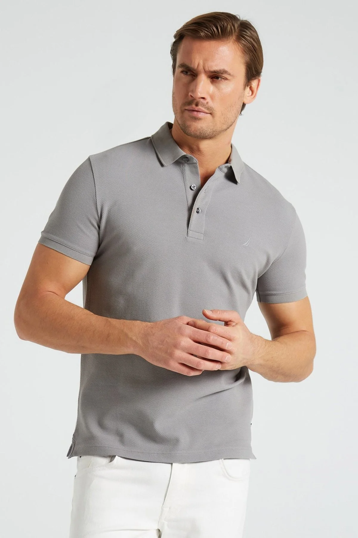 Nautica Pamuklu Slim Fit Düğmeli Erkek Polo T Shirt K35052T 0HF GRİ - 1