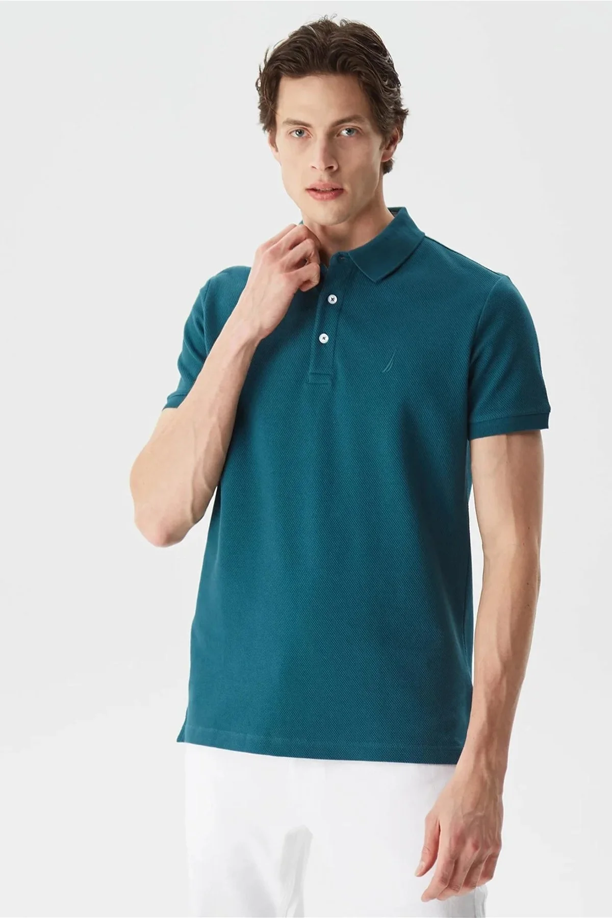 Nautica Pamuklu Slim Fit Düğmeli Erkek Polo T Shirt K35052T 3DC PETROL - 1