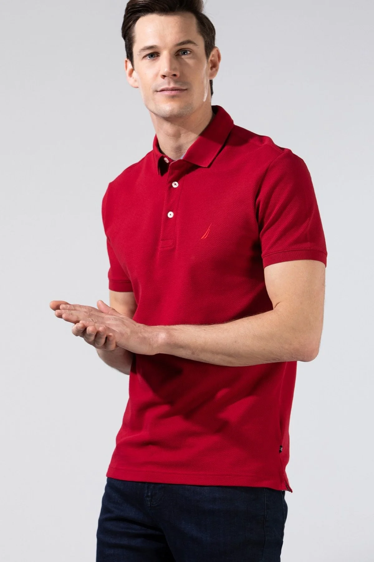 Nautica Pamuklu Slim Fit Düğmeli Erkek Polo T Shirt K35052T 6NR KIRMIZI - 5