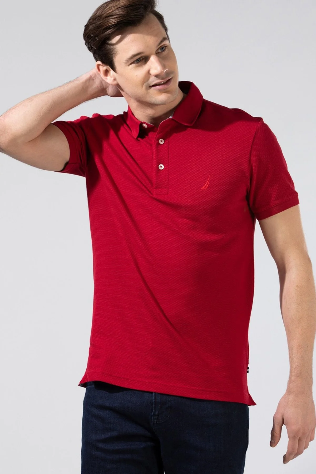 Nautica Pamuklu Slim Fit Düğmeli Erkek Polo T Shirt K35052T 6NR KIRMIZI - 6
