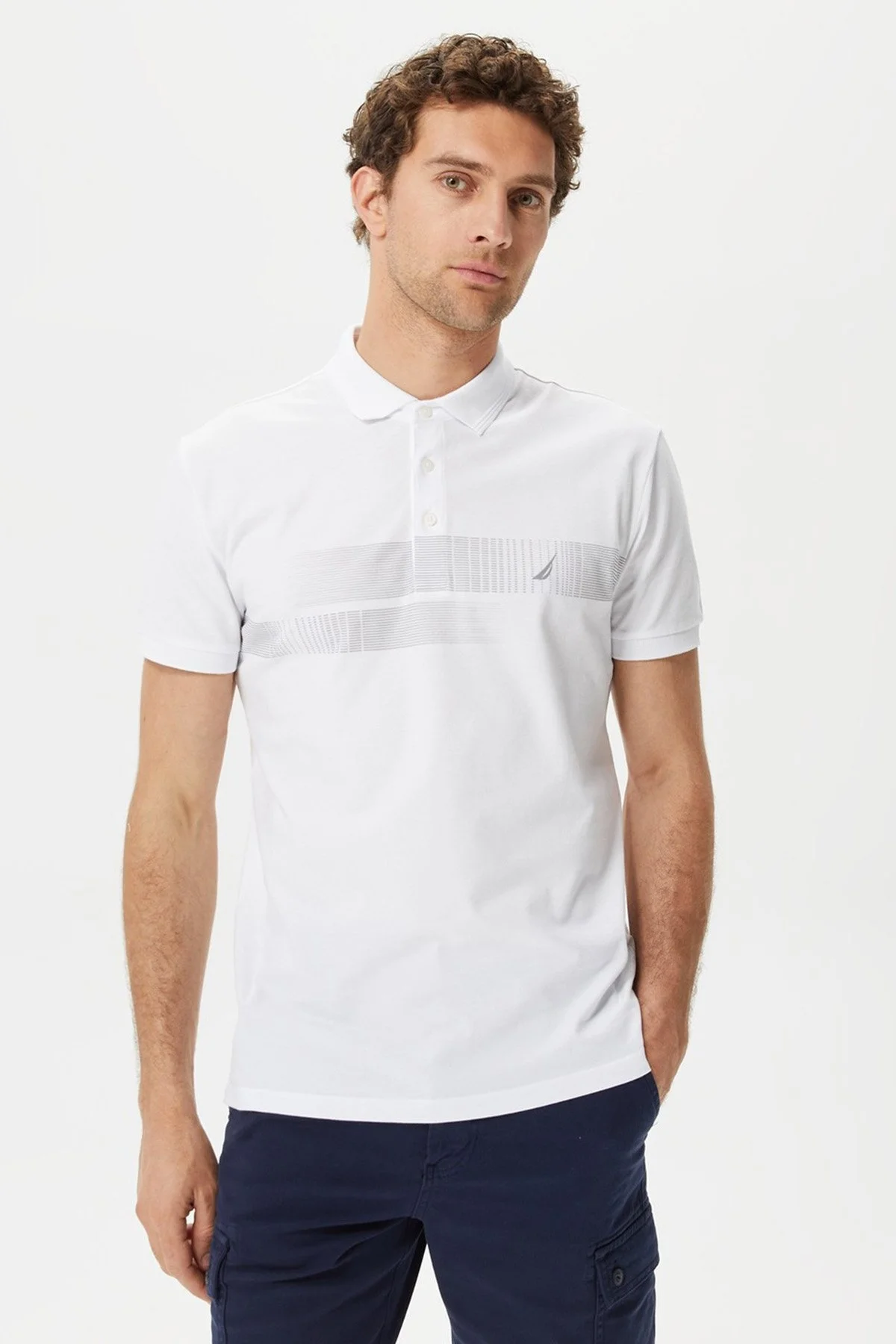 Nautica Pamuklu Slim Fit Düğmeli Erkek Polo T Shirt K35431T 1BW BEYAZ - 1