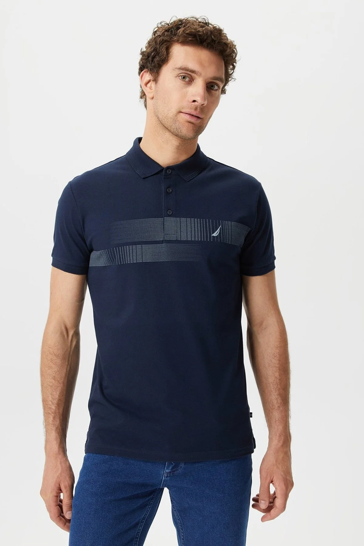Nautica Pamuklu Slim Fit Düğmeli Erkek Polo T Shirt K35431T 4NV LACİVERT - 1