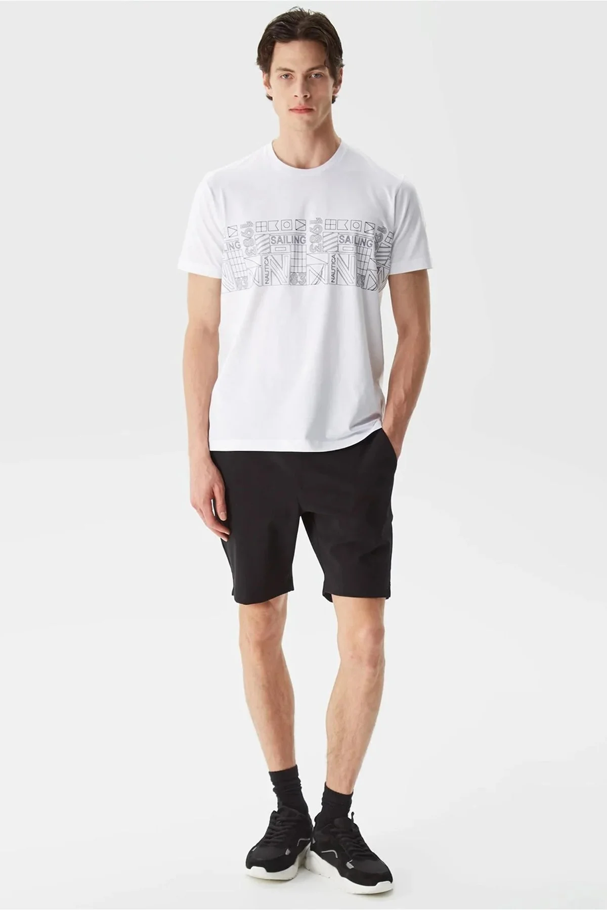 Nautica Pamuklu Tasarım Baskılı Bisiklet Yaka Standart Fit Erkek T Shirt V35541T 1BW BEYAZ - 2