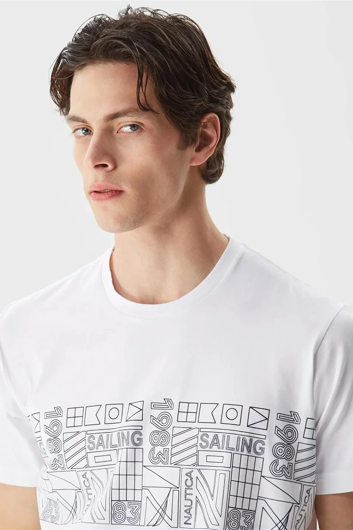 Nautica Pamuklu Tasarım Baskılı Bisiklet Yaka Standart Fit Erkek T Shirt V35541T 1BW BEYAZ - 3
