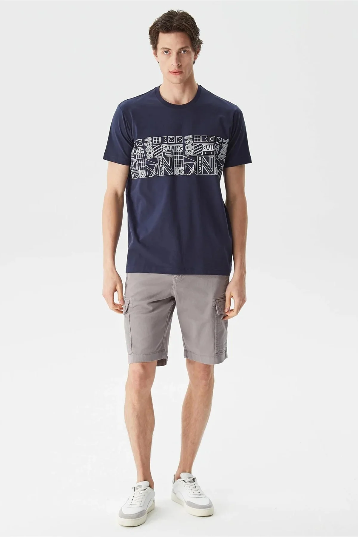 Nautica Pamuklu Tasarım Baskılı Bisiklet Yaka Standart Fit Erkek T Shirt V35541T 4NV LACİVERT - 6