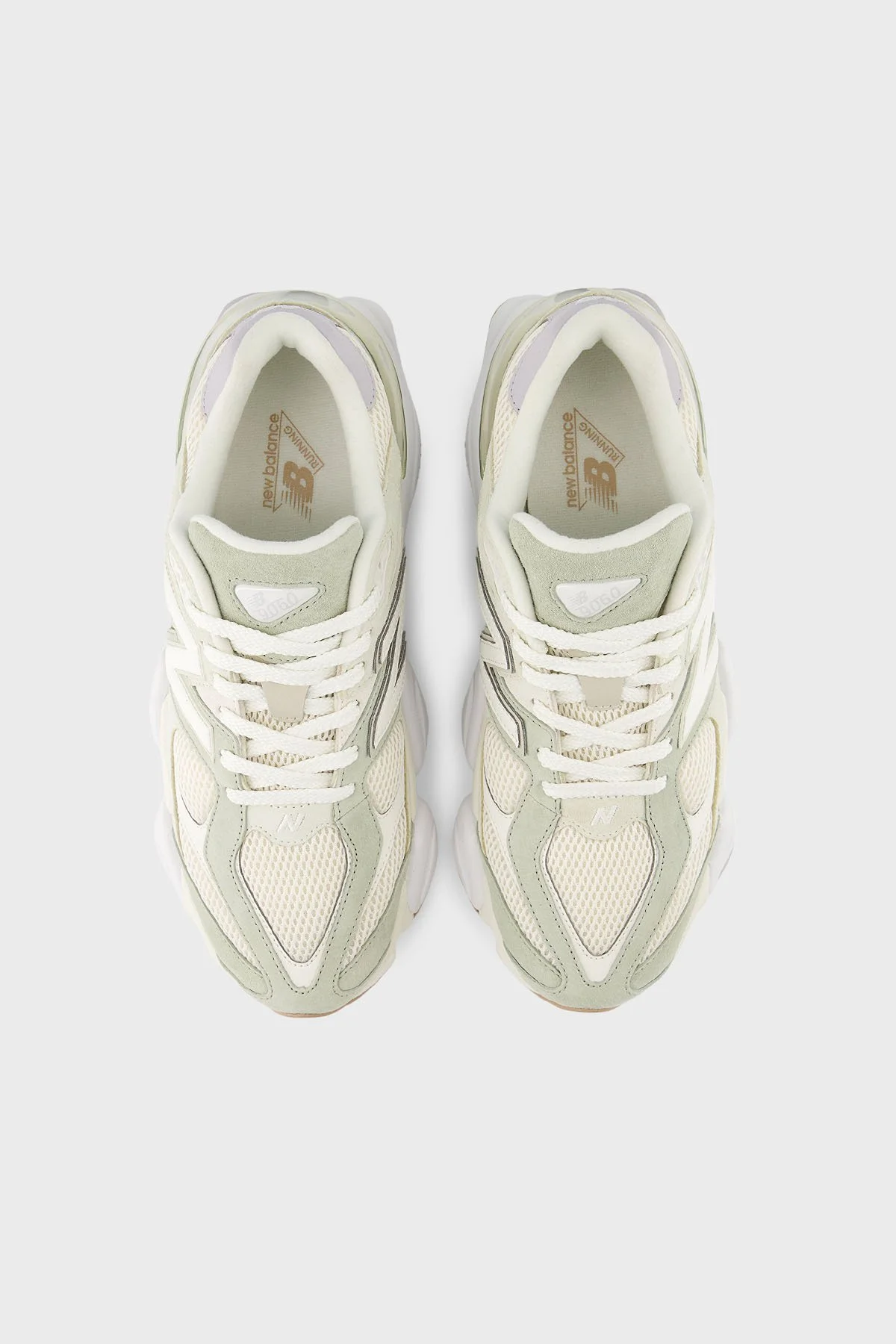 New Balance Deri Karışımlı Süet Logolu Bağcıklı Sneaker Bayan Ayakkabı U9060AUC EKRU-YEŞİL - 3