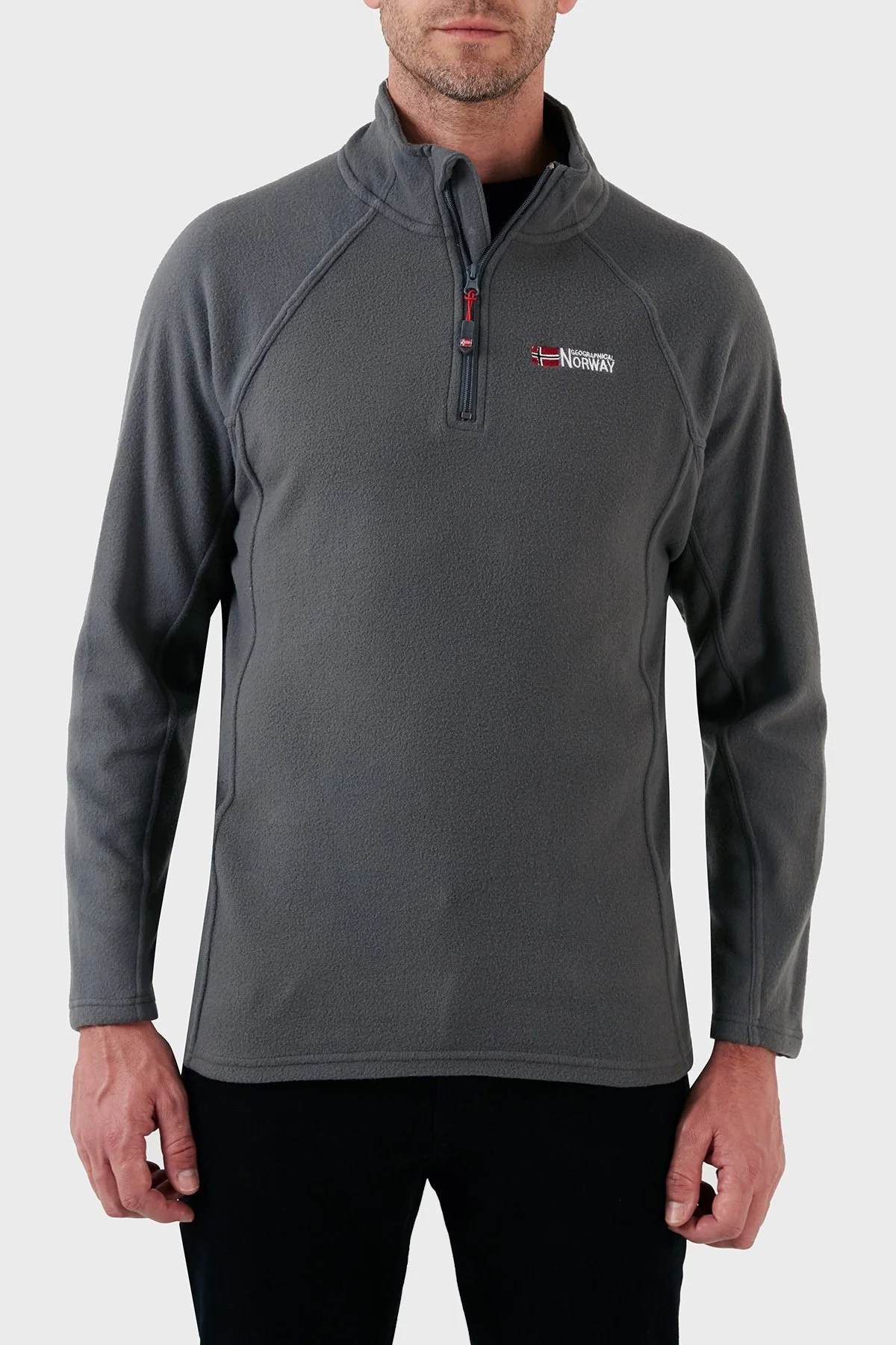 Norway Geographical Yumuşak Dokulu Dik Yaka Yarım Fermuarlı Outdoor Erkek Polar TUGASSOR KOYU GRİ - 6