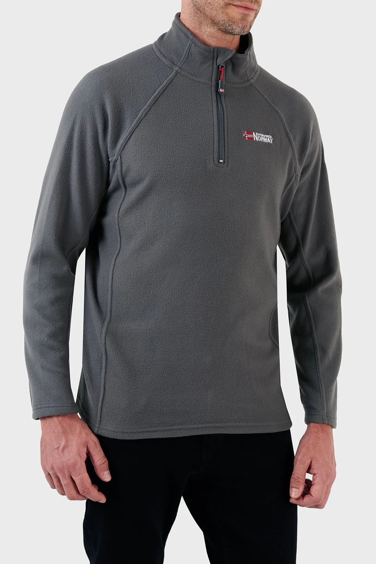 Norway Geographical Yumuşak Dokulu Dik Yaka Yarım Fermuarlı Outdoor Erkek Polar TUGASSOR KOYU GRİ - 9