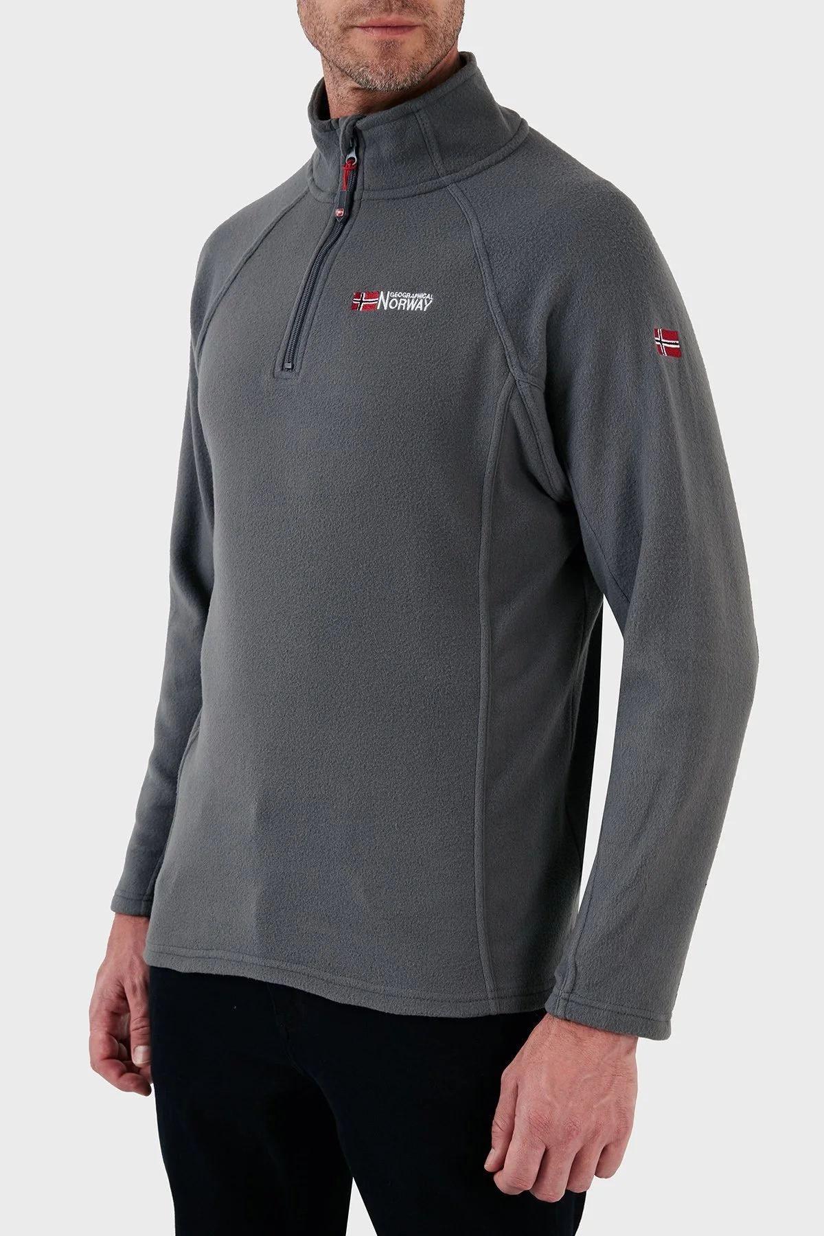 Norway Geographical Yumuşak Dokulu Dik Yaka Yarım Fermuarlı Outdoor Erkek Polar TUGASSOR KOYU GRİ - 10