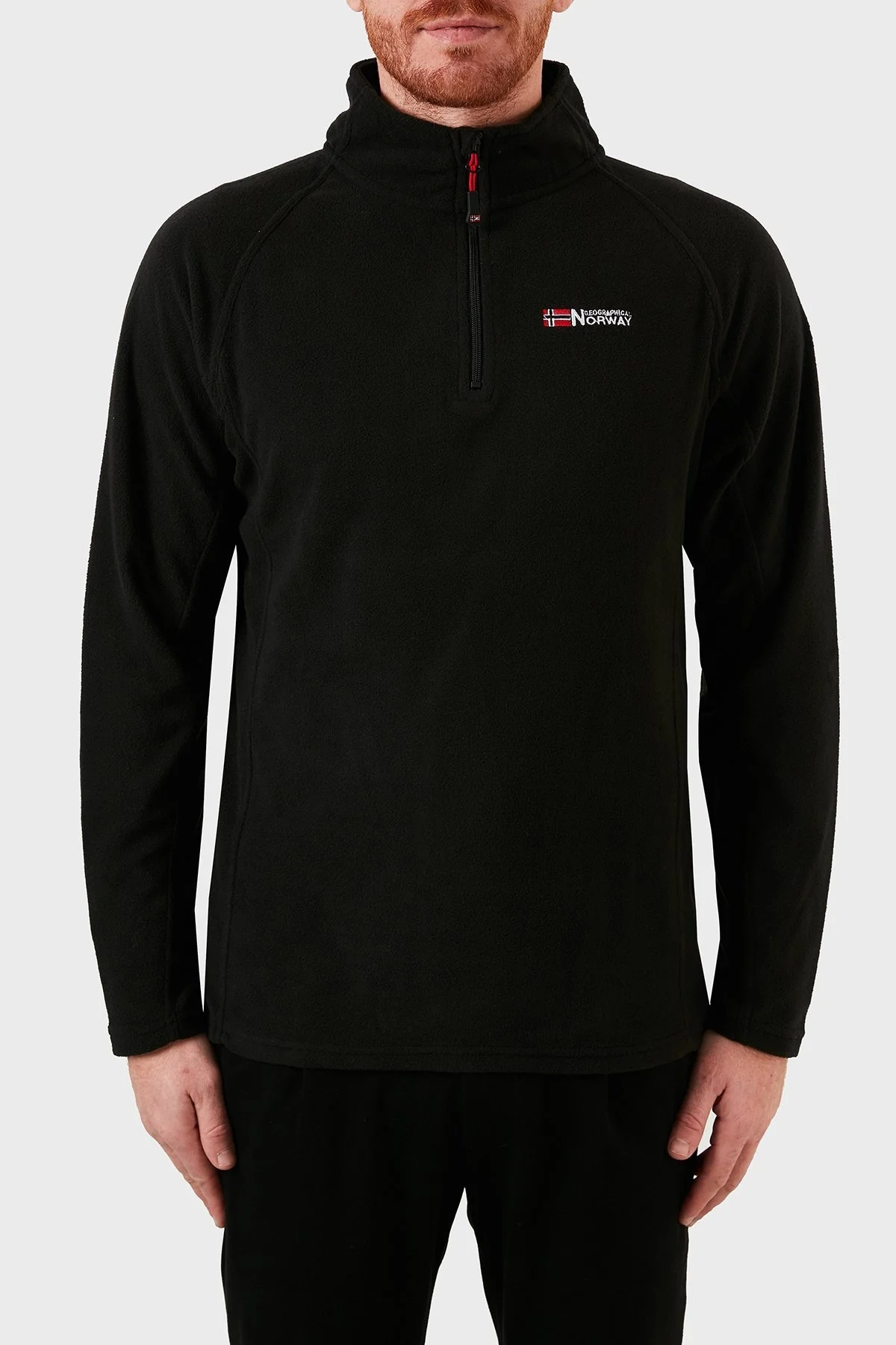Norway Geographical Yumuşak Dokulu Dik Yaka Yarım Fermuarlı Outdoor Erkek Polar TUGASSOR SİYAH - 1