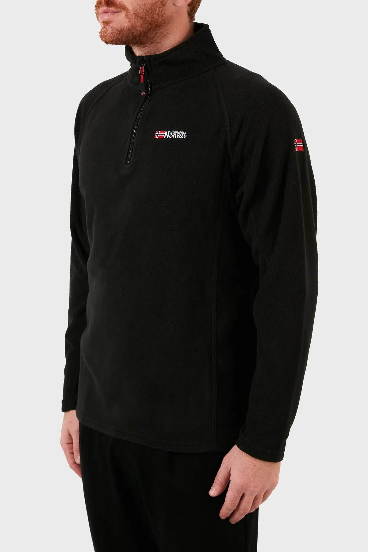 Norway Geographical Yumuşak Dokulu Dik Yaka Yarım Fermuarlı Outdoor Erkek Polar TUGASSOR SİYAH - 3