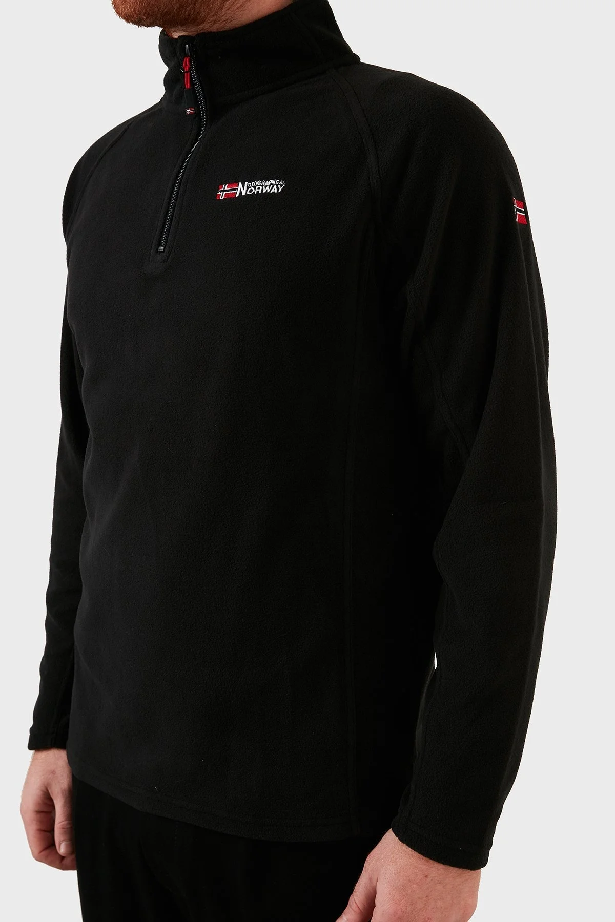 Norway Geographical Yumuşak Dokulu Dik Yaka Yarım Fermuarlı Outdoor Erkek Polar TUGASSOR SİYAH - 5