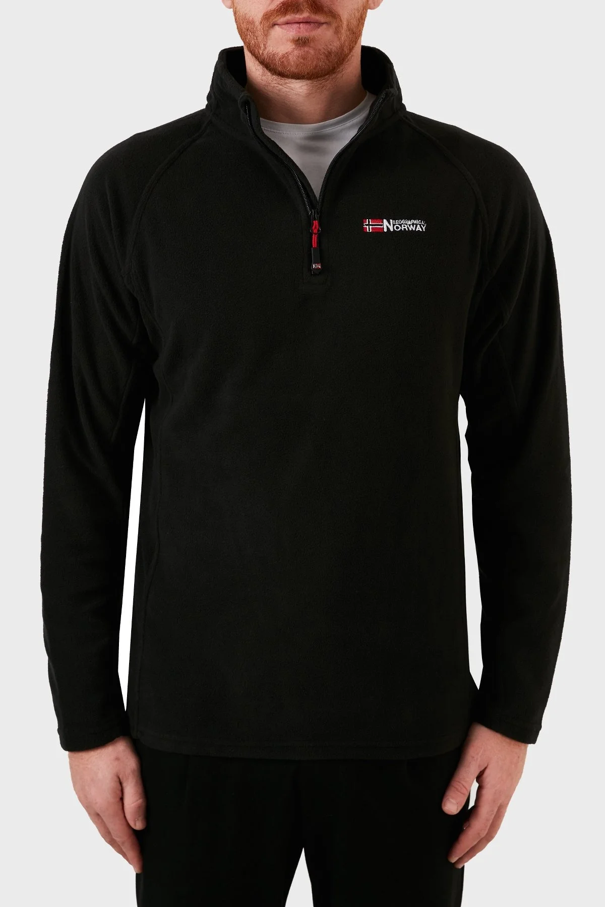 Norway Geographical Yumuşak Dokulu Dik Yaka Yarım Fermuarlı Outdoor Erkek Polar TUGASSOR SİYAH - 6