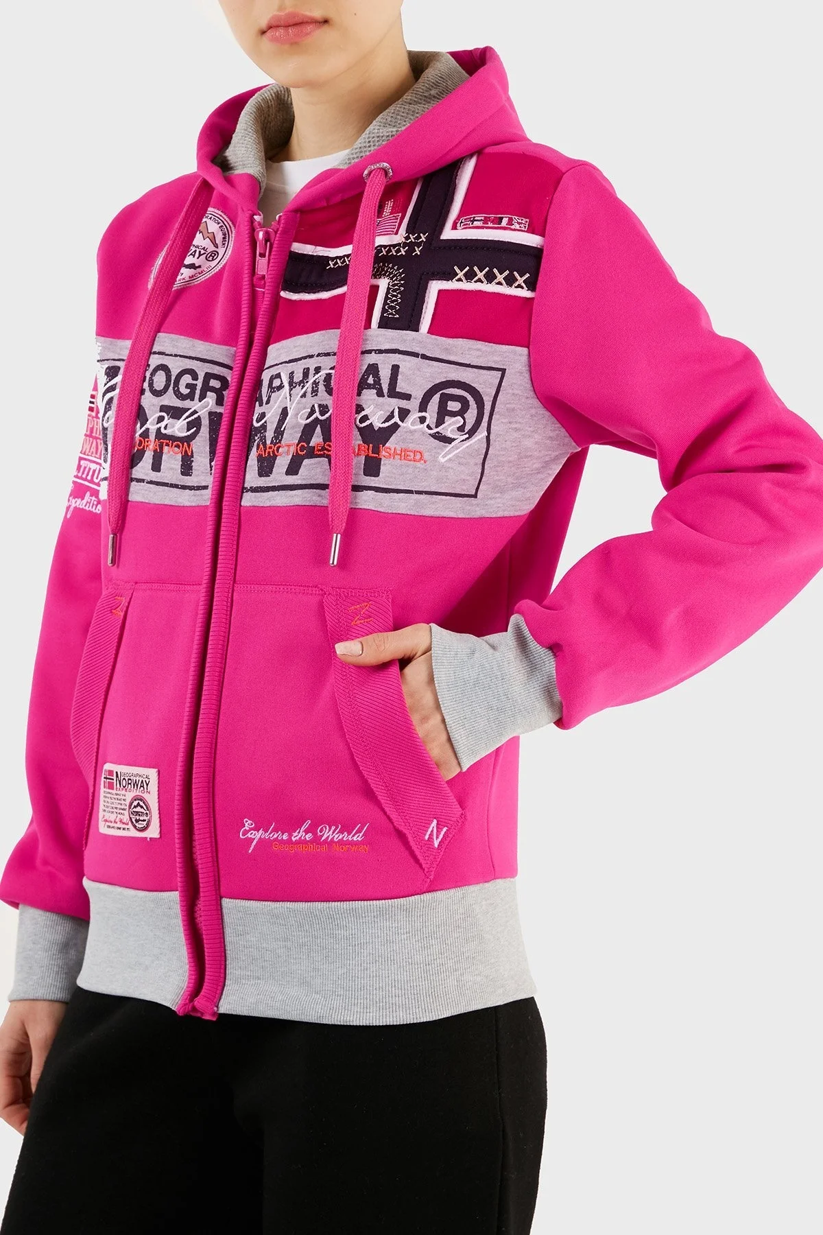 Norway Geographical İçi Şardonlu Kapüşonlu Bayan Sweat FLYERSW 1K FUŞYA - 7
