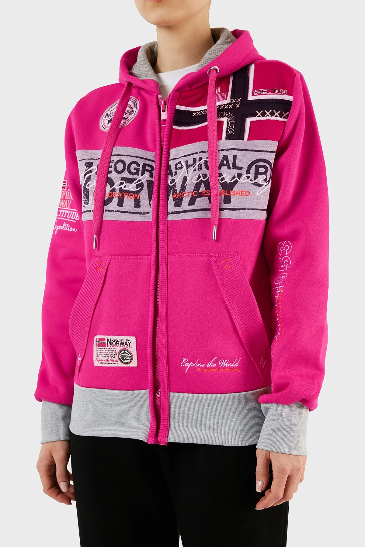 Norway Geographical İçi Şardonlu Kapüşonlu Kadın Sweat FLYERSW 1K FUŞYA - 1