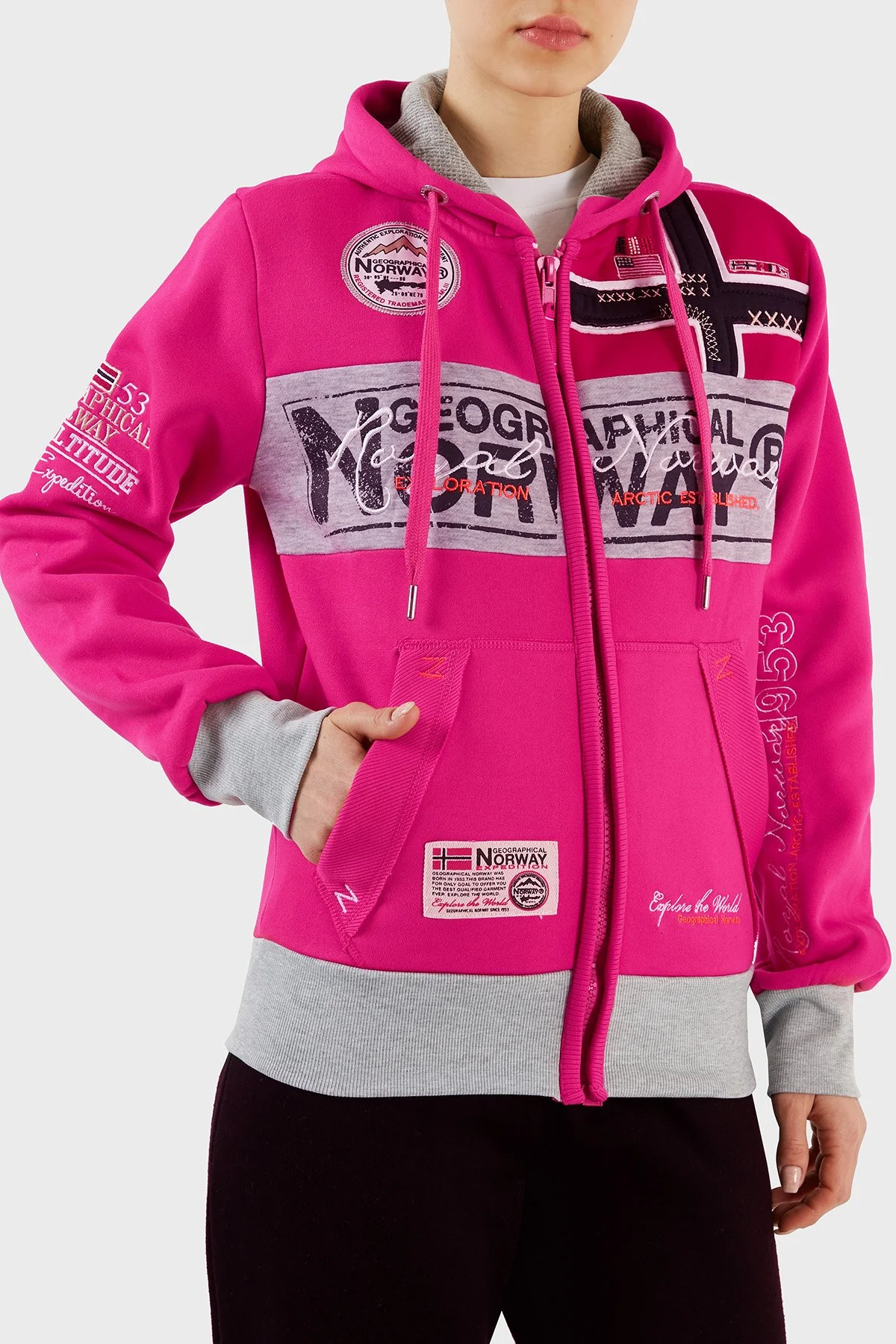 Norway Geographical İçi Şardonlu Kapüşonlu Kadın Sweat FLYERSW 1K FUŞYA - 4