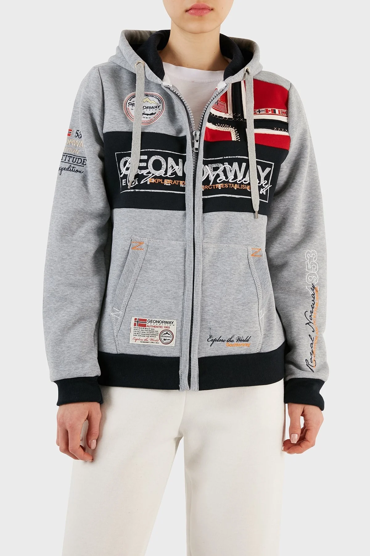 Norway Geographical İçi Şardonlu Kapüşonlu Bayan Sweat FLYERSW 1K GRİ - 1