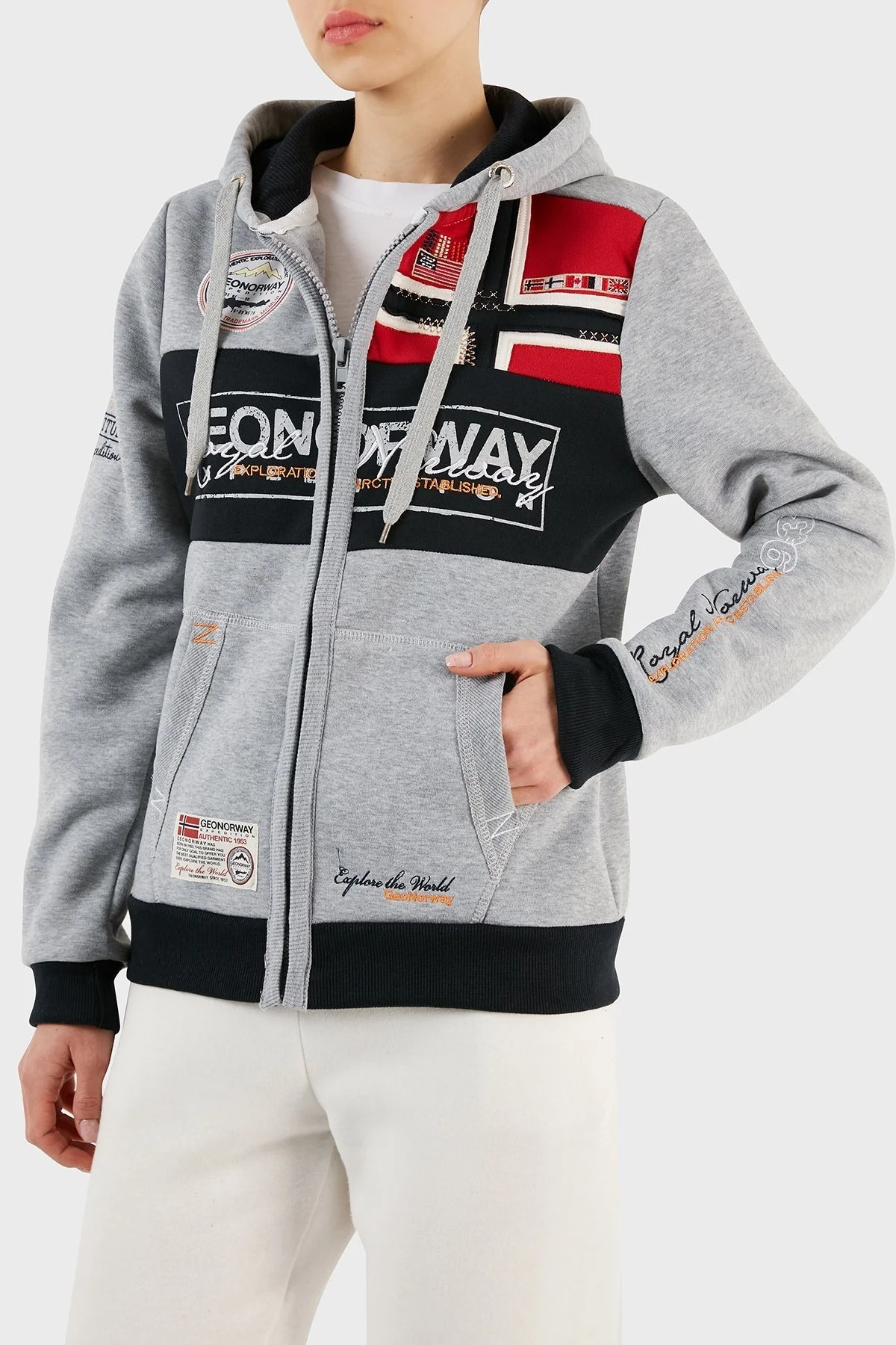 Norway Geographical İçi Şardonlu Kapüşonlu Bayan Sweat FLYERSW 1K GRİ - 2