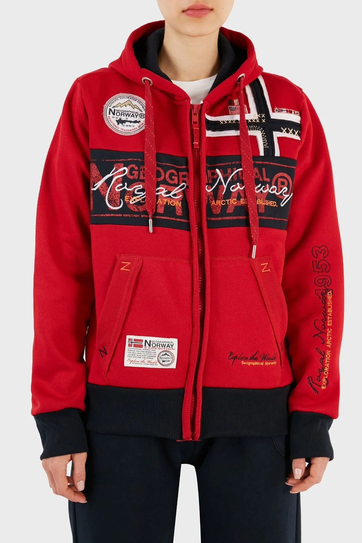 Norway Geographical İçi Şardonlu Kapüşonlu Bayan Sweat FLYERSW 1K KIRMIZI - 1