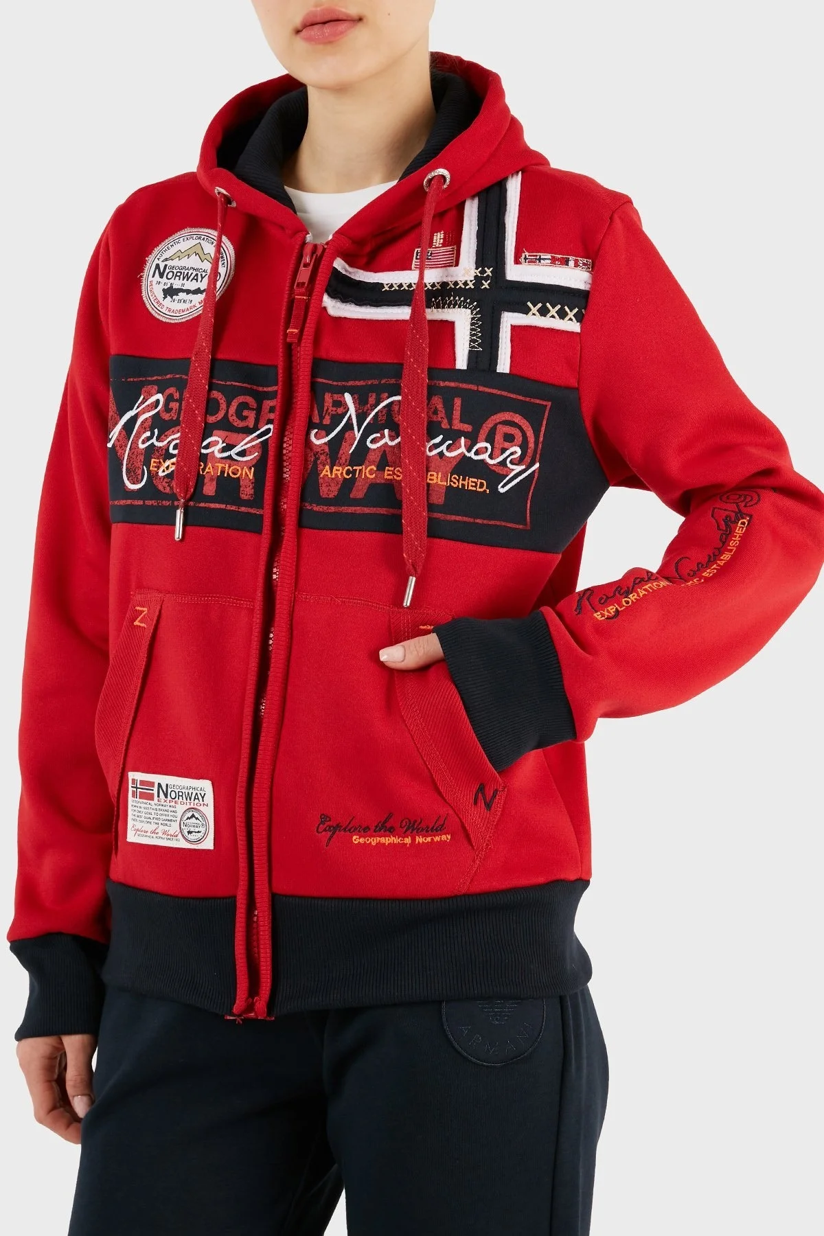 Norway Geographical İçi Şardonlu Kapüşonlu Bayan Sweat FLYERSW 1K KIRMIZI - 2
