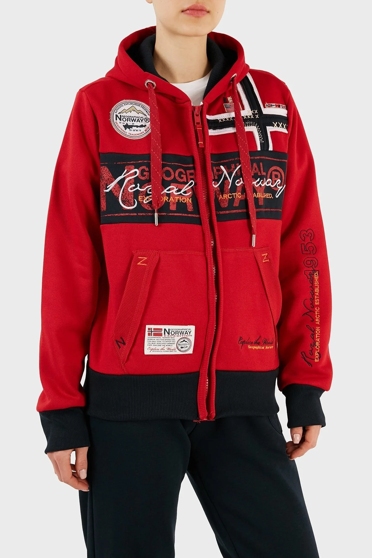 Norway Geographical İçi Şardonlu Kapüşonlu Bayan Sweat FLYERSW 1K KIRMIZI - 4
