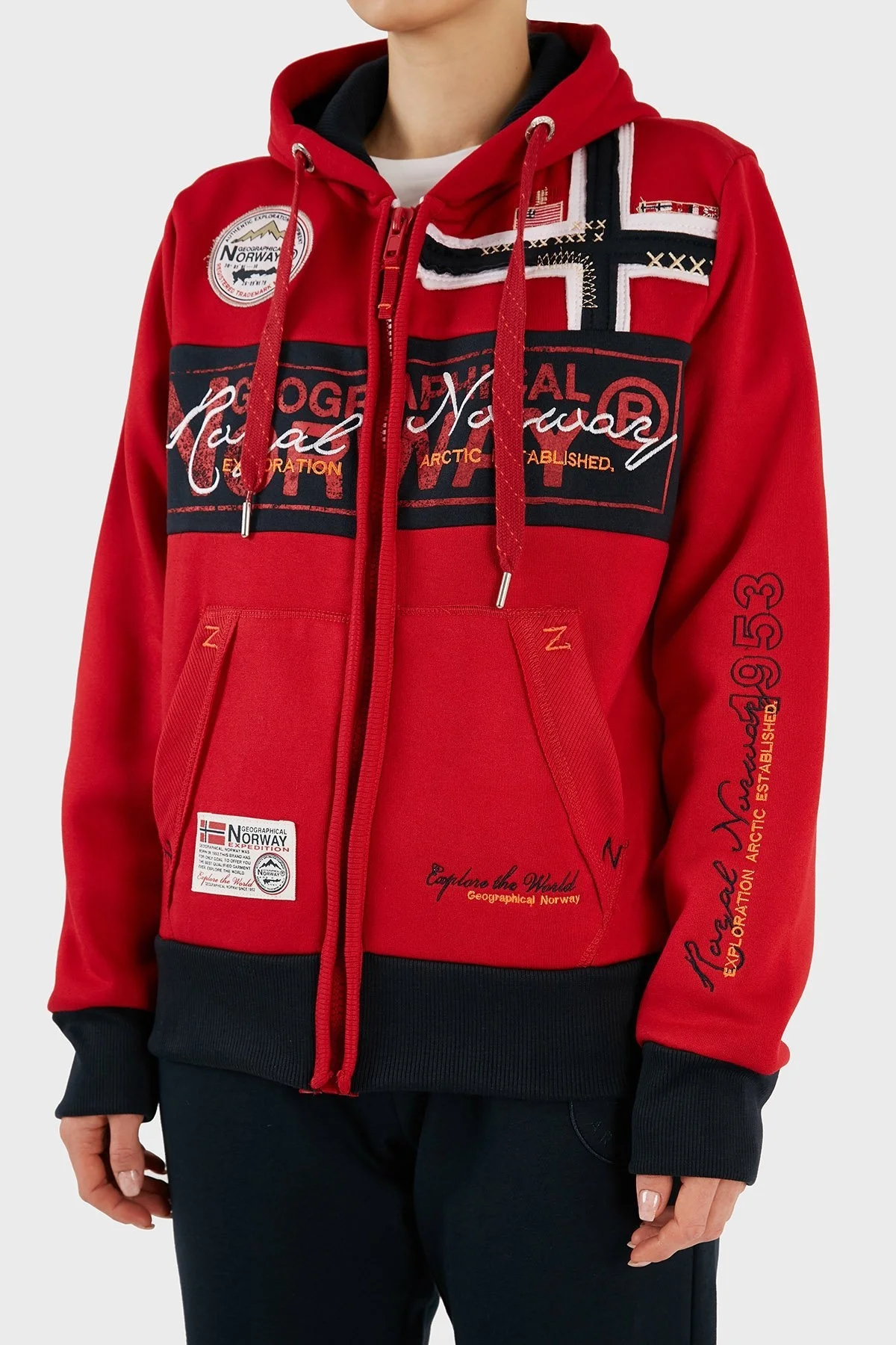 Norway Geographical İçi Şardonlu Kapüşonlu Bayan Sweat FLYERSW 1K KIRMIZI - 6