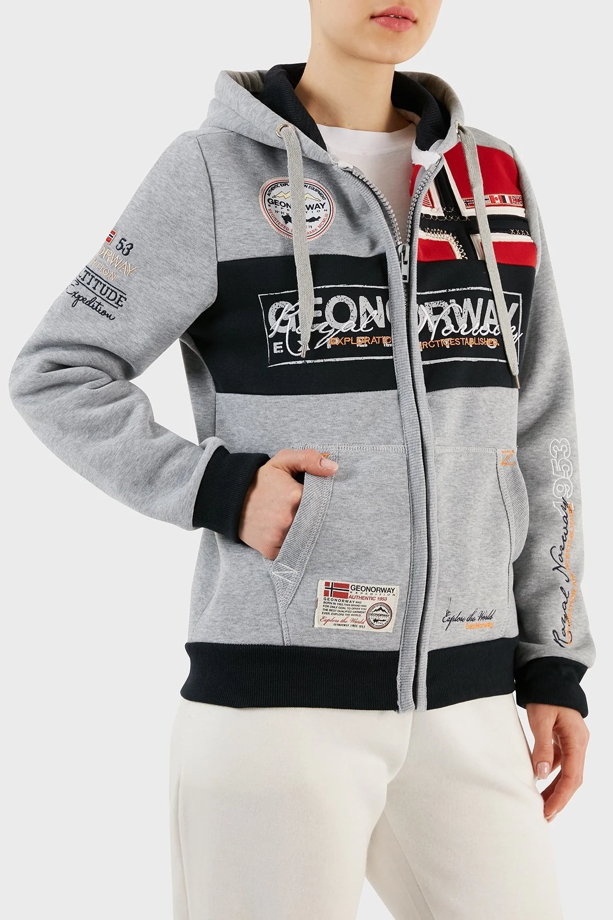 Norway Geographical İçi Şardonlu Kapüşonlu Bayan Sweat FLYERSW K GRİ - 4