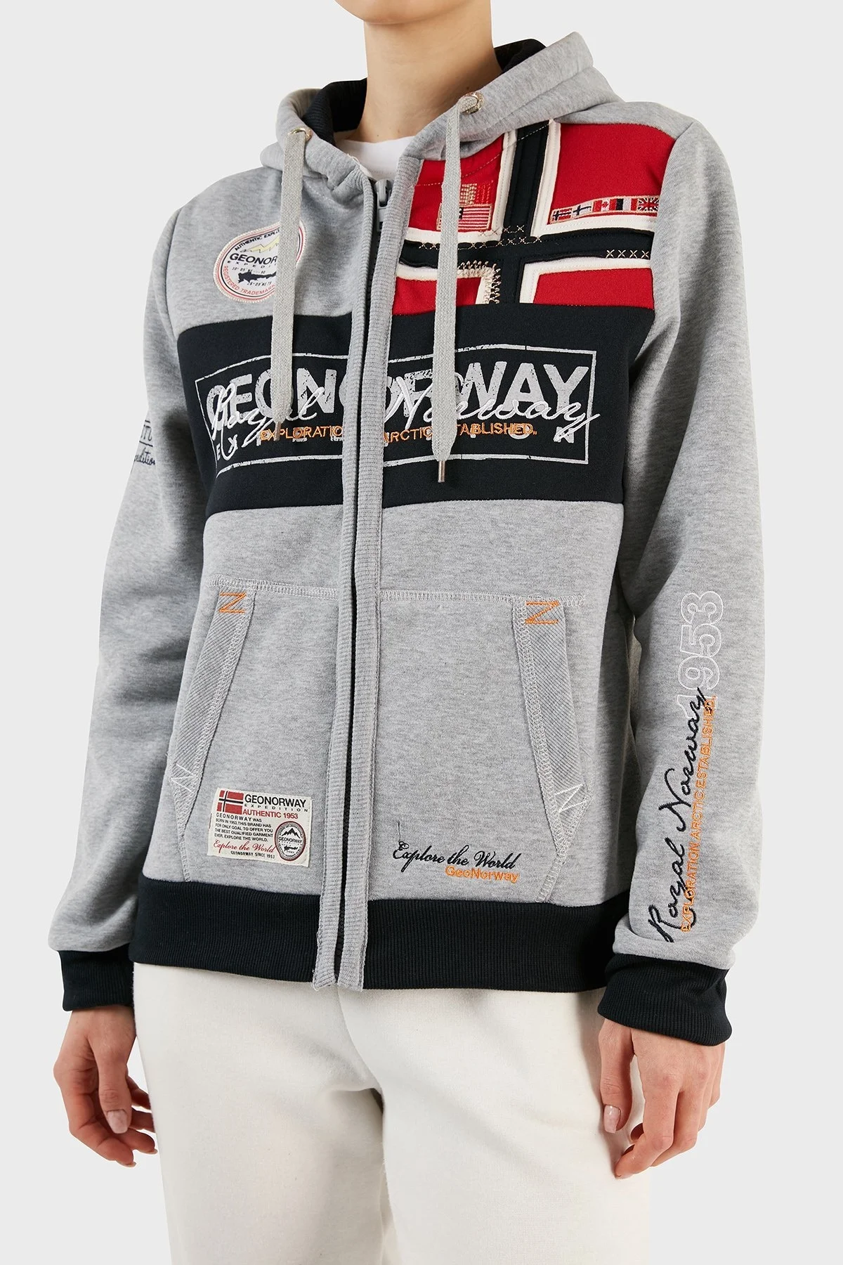 Norway Geographical İçi Şardonlu Kapüşonlu Bayan Sweat FLYERSW K GRİ - 5