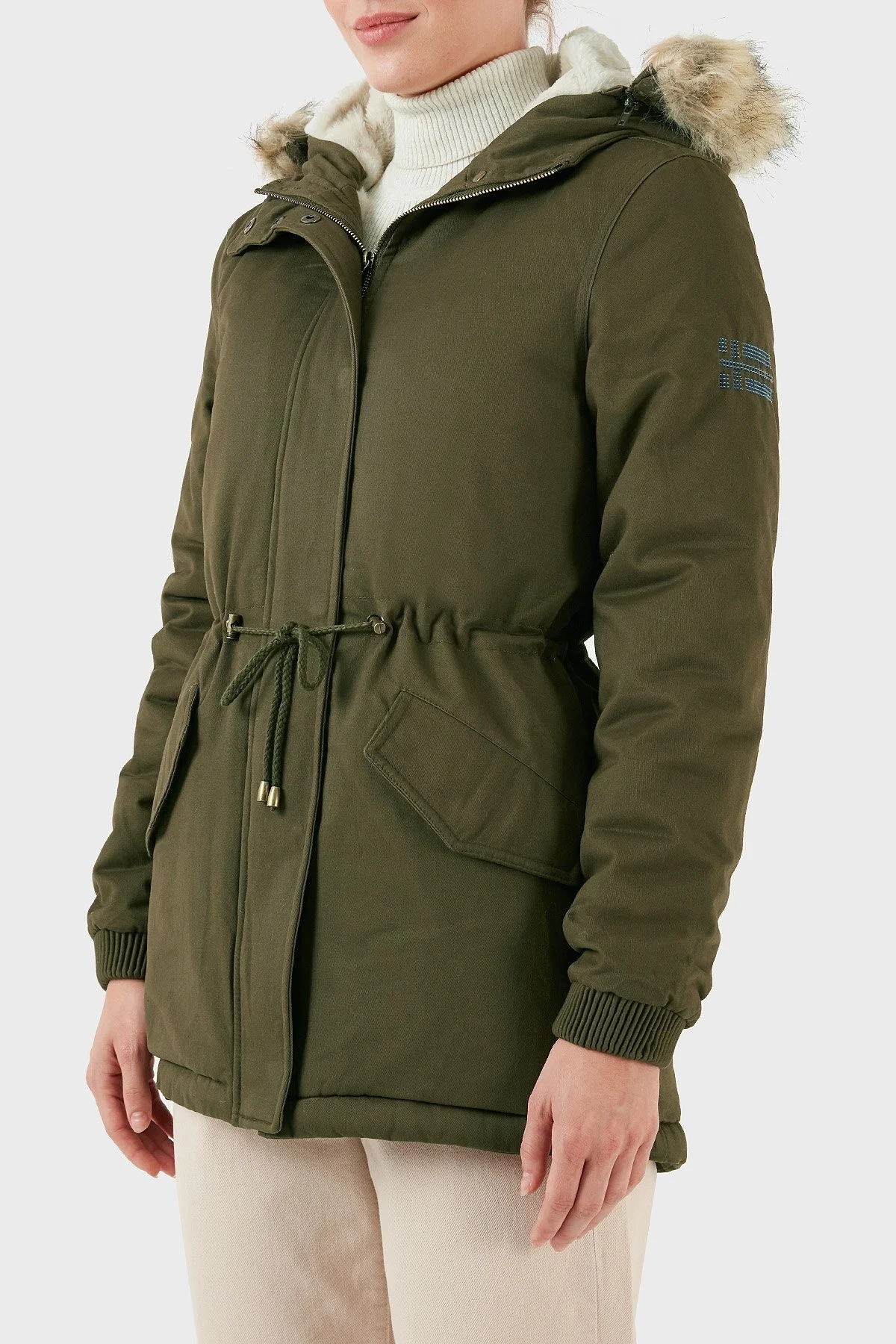 Norway Geographical Isı Yalıtımlı Peluş Astarlı Çıkarılabilir Suni Tüylü Kapüşonlu Bayan Parka AMPURIA HAKİ - 6