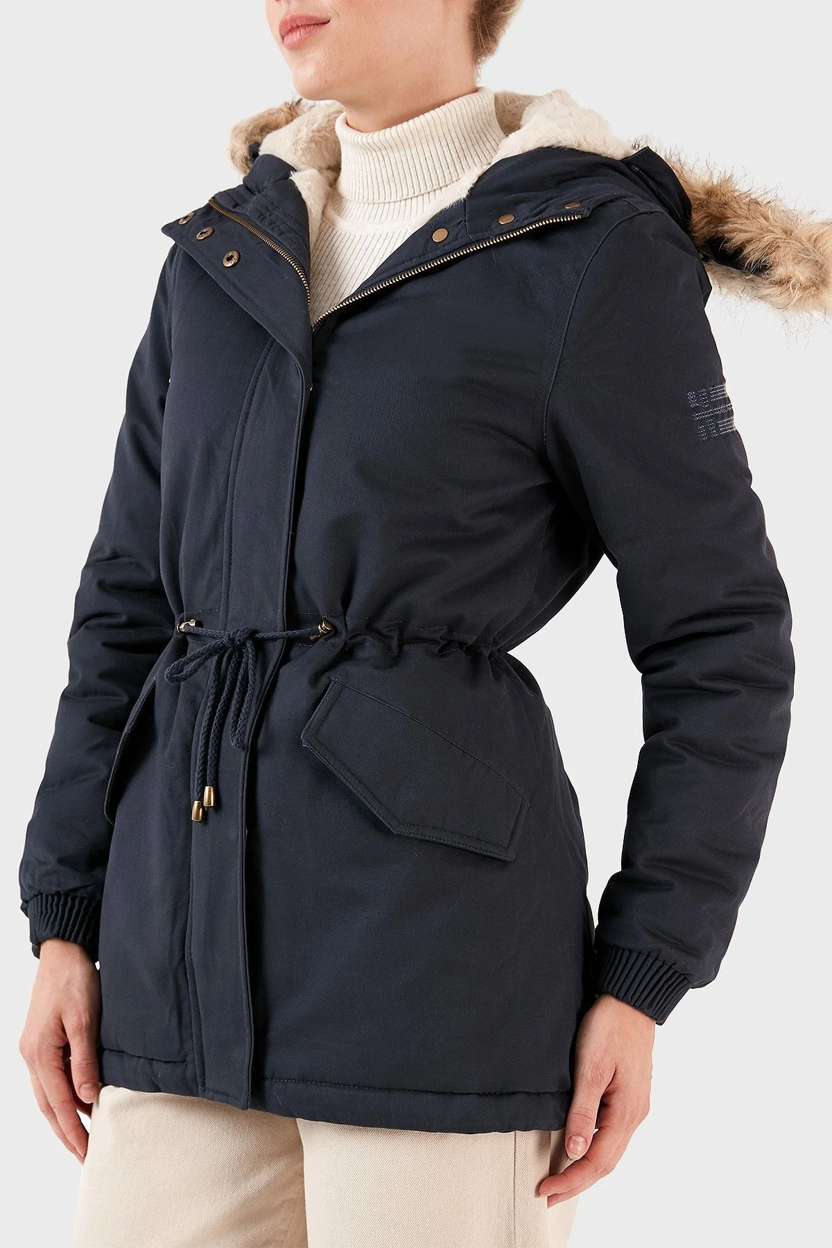 Norway Geographical Isı Yalıtımlı Peluş Astarlı Çıkarılabilir Suni Tüylü Kapüşonlu Bayan Parka AMPURIA LACİVERT - 4