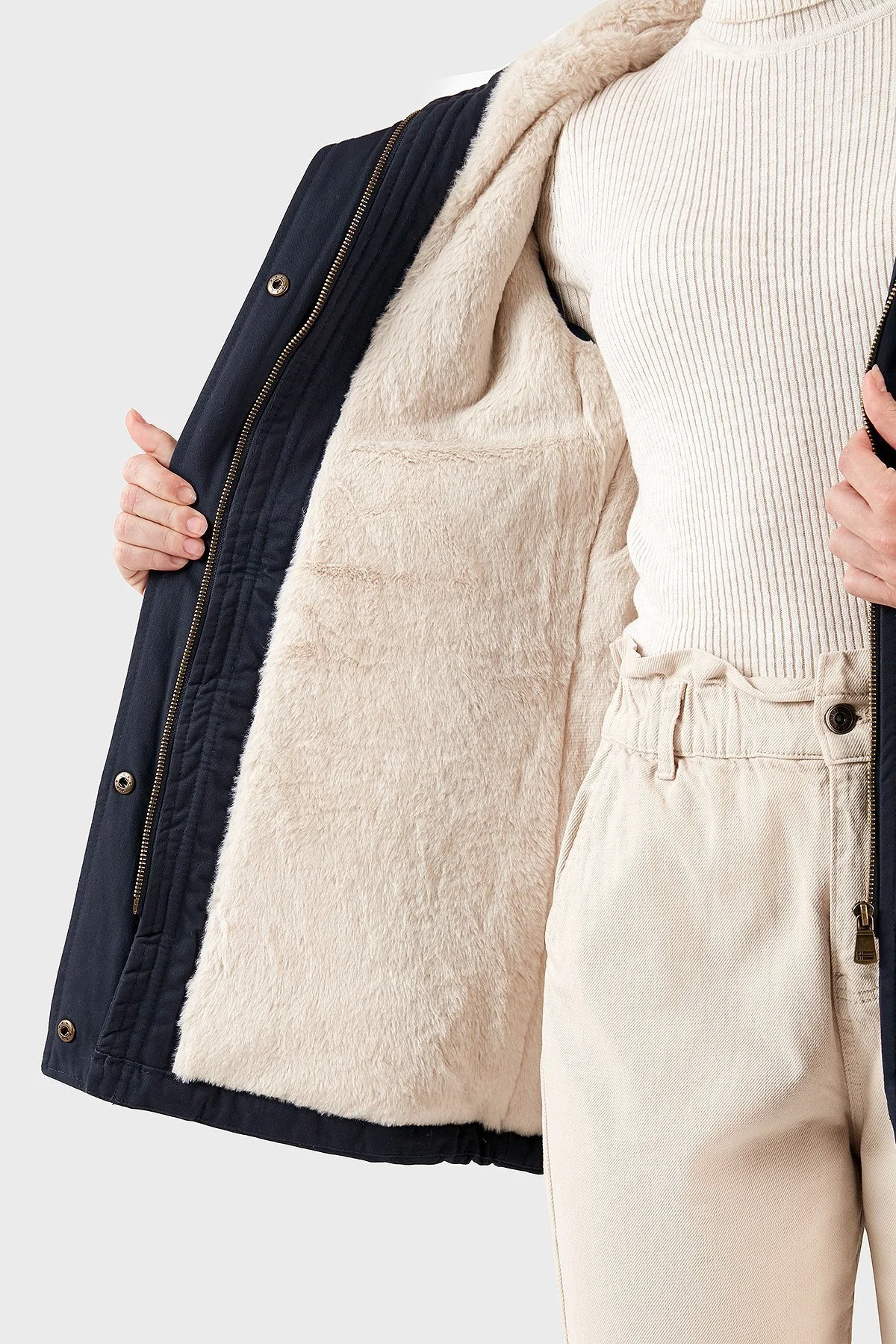 Norway Geographical Isı Yalıtımlı Peluş Astarlı Çıkarılabilir Suni Tüylü Kapüşonlu Bayan Parka AMPURIA LACİVERT - 5