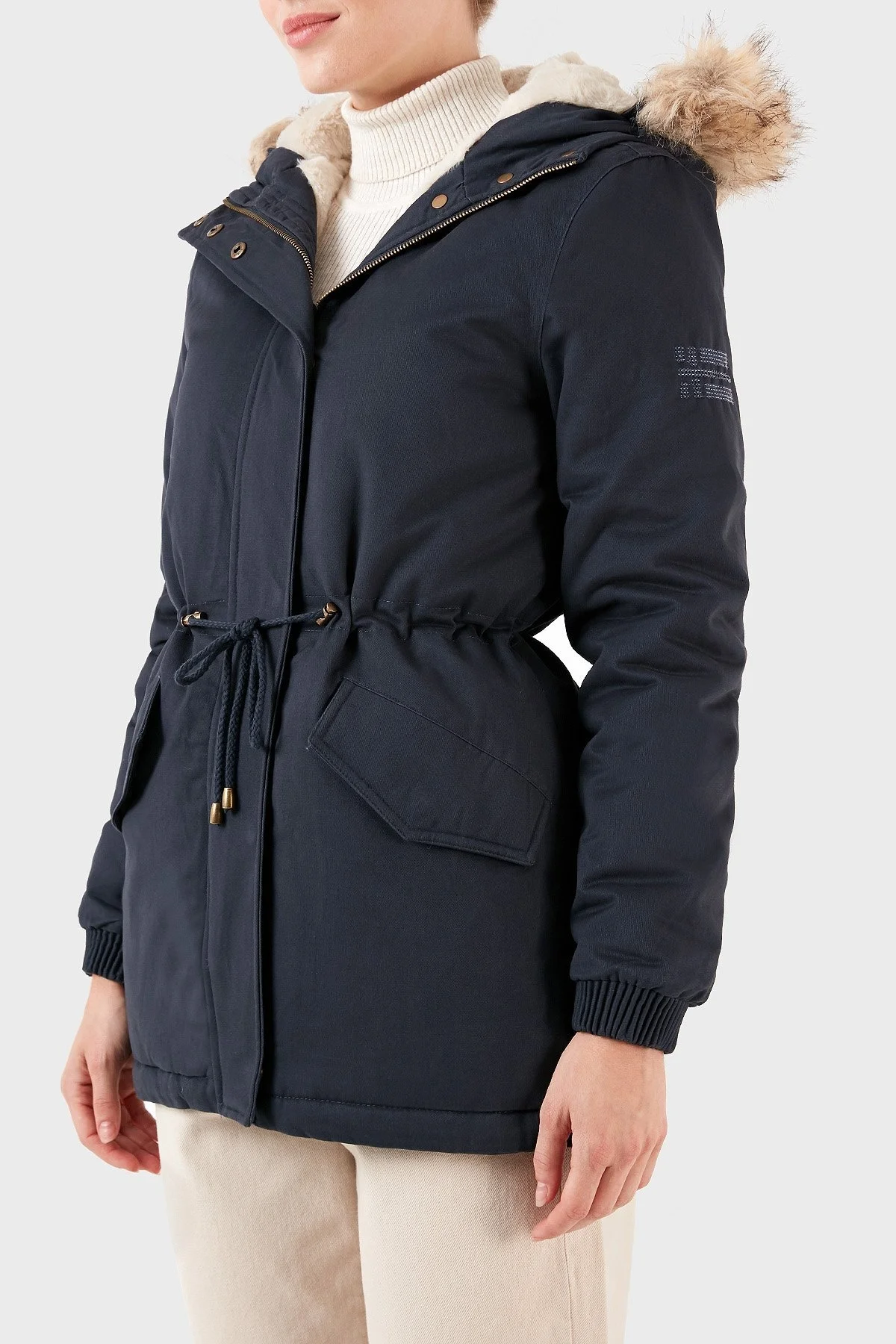 Norway Geographical Isı Yalıtımlı Peluş Astarlı Çıkarılabilir Suni Tüylü Kapüşonlu Bayan Parka AMPURIA LACİVERT - 6