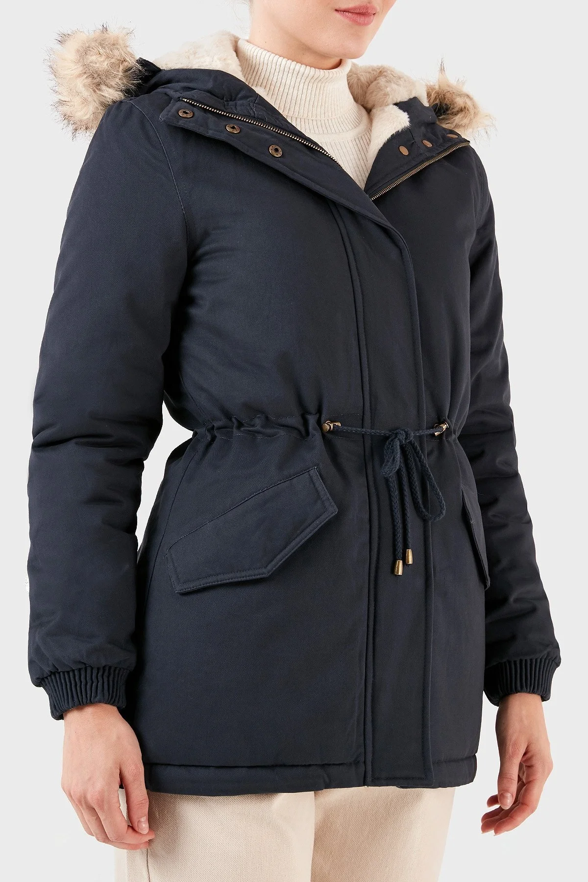 Norway Geographical Isı Yalıtımlı Peluş Astarlı Çıkarılabilir Suni Tüylü Kapüşonlu Bayan Parka AMPURIA LACİVERT - 7