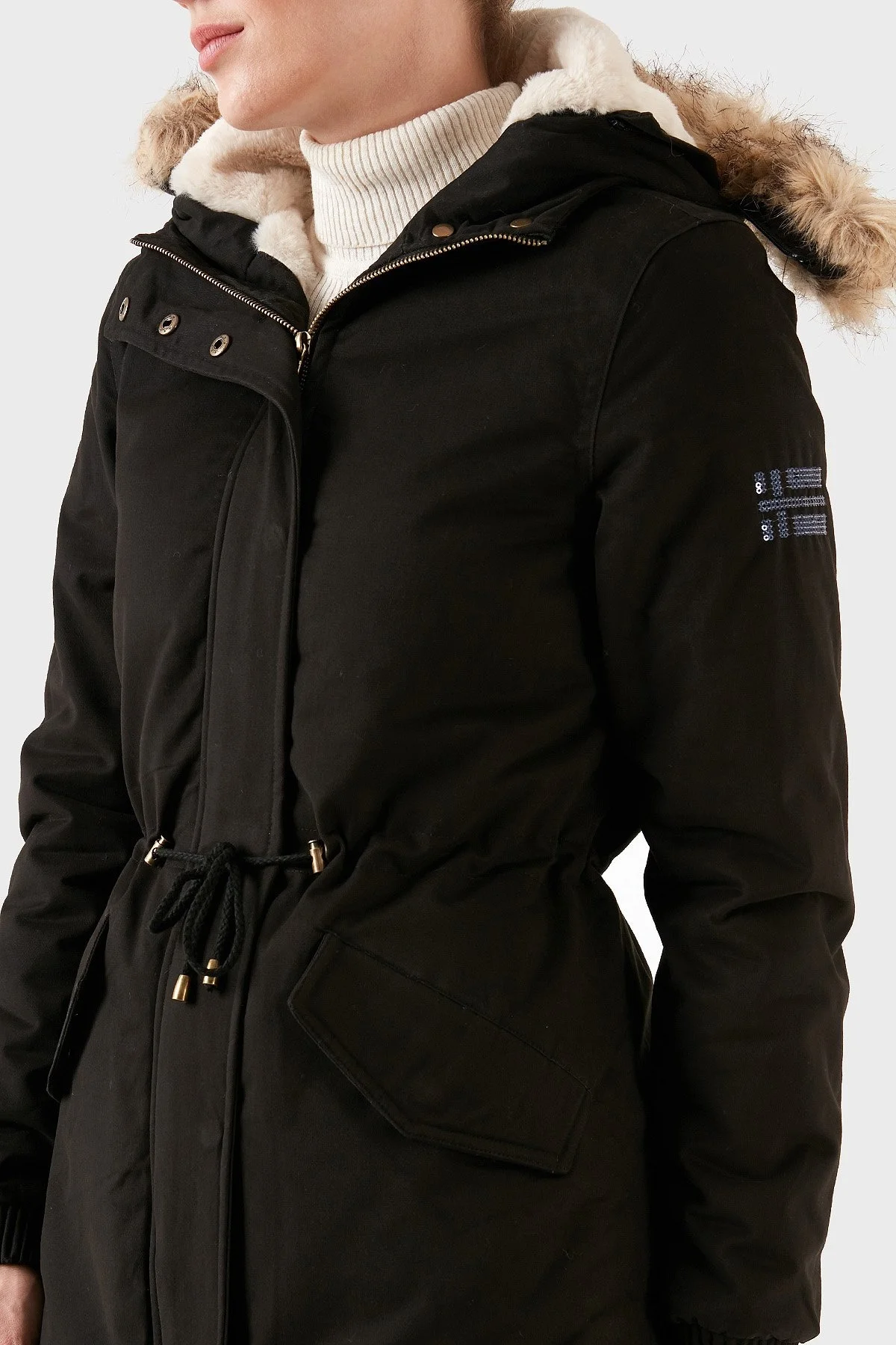 Norway Geographical Isı Yalıtımlı Peluş Astarlı Çıkarılabilir Suni Tüylü Kapüşonlu Bayan Parka AMPURIA SİYAH - 4