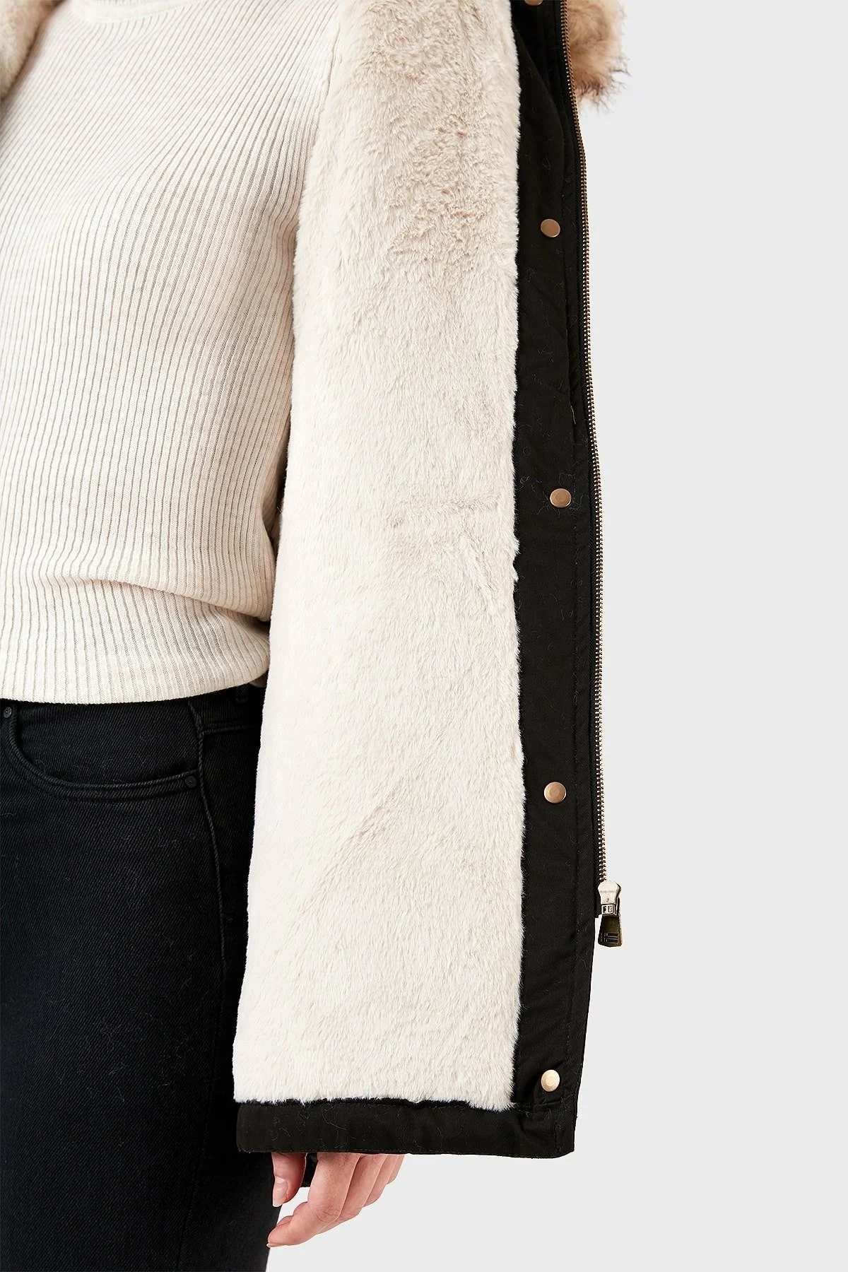 Norway Geographical Isı Yalıtımlı Peluş Astarlı Çıkarılabilir Suni Tüylü Kapüşonlu Bayan Parka AMPURIA SİYAH - 5