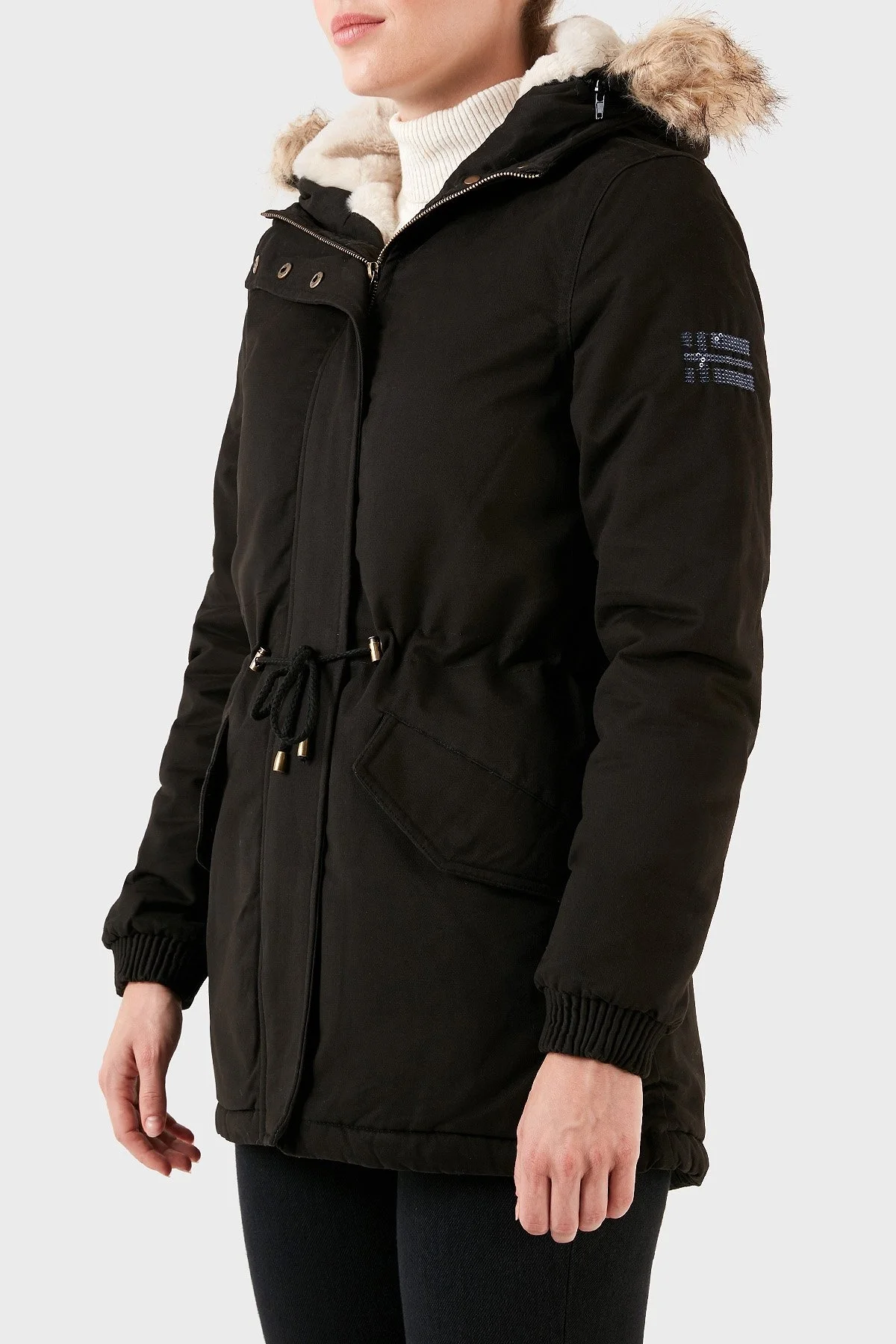 Norway Geographical Isı Yalıtımlı Peluş Astarlı Çıkarılabilir Suni Tüylü Kapüşonlu Bayan Parka AMPURIA SİYAH - 6