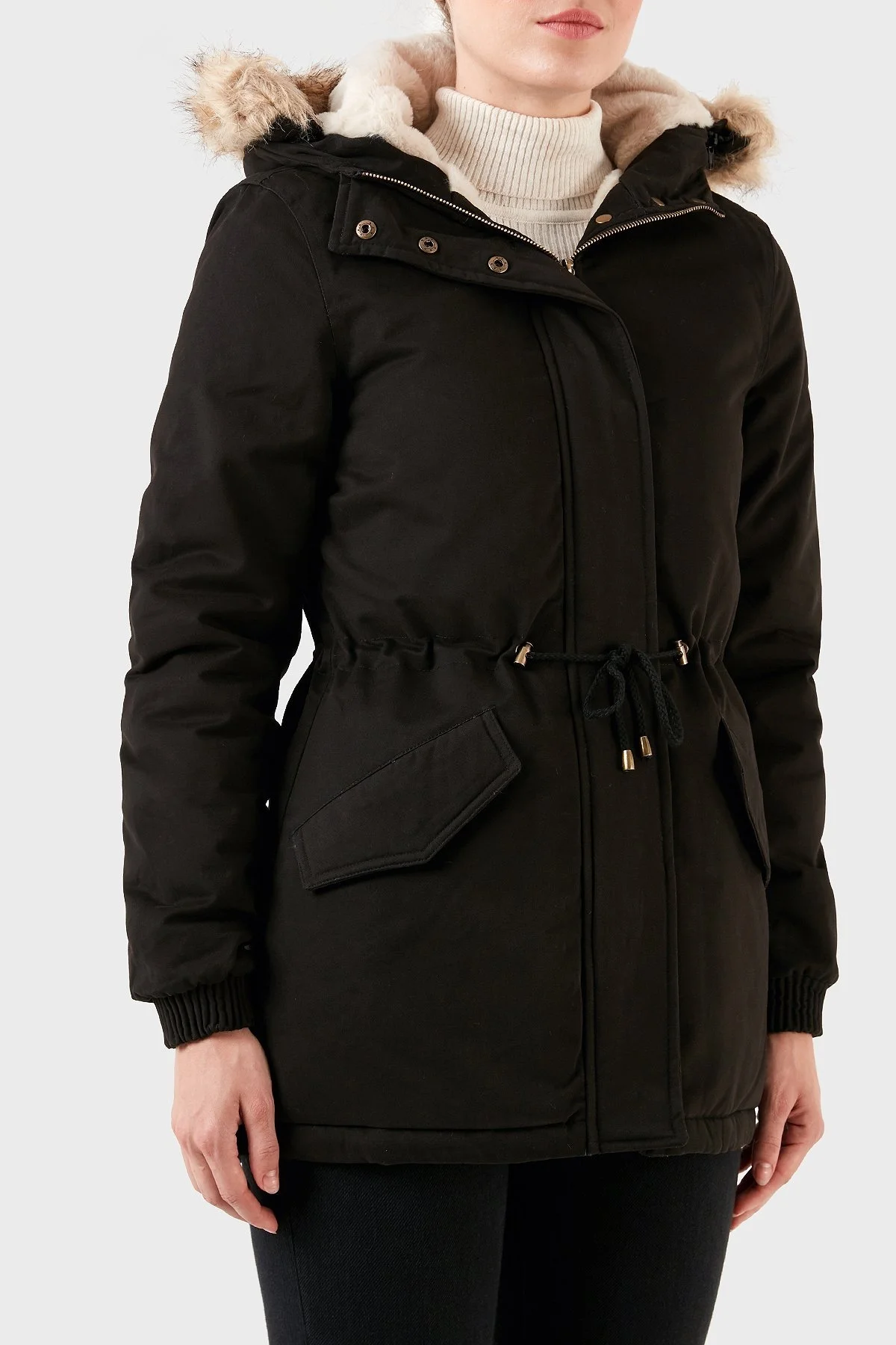 Norway Geographical Isı Yalıtımlı Peluş Astarlı Çıkarılabilir Suni Tüylü Kapüşonlu Bayan Parka AMPURIA SİYAH - 7